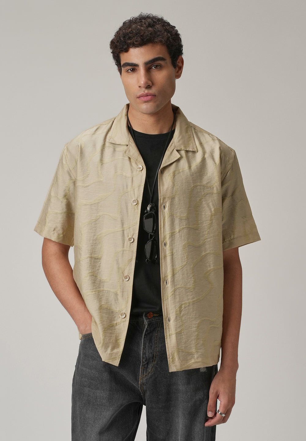 Beige Self Pattern Shirt