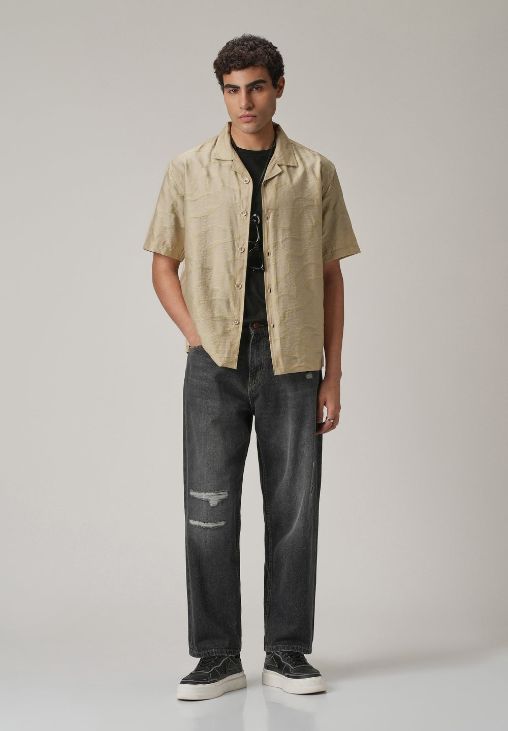 Beige Self Pattern Shirt