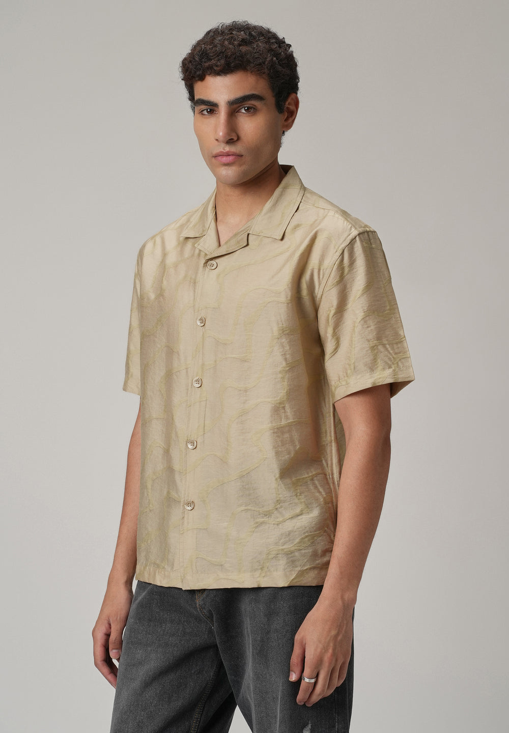 Beige Self Pattern Shirt
