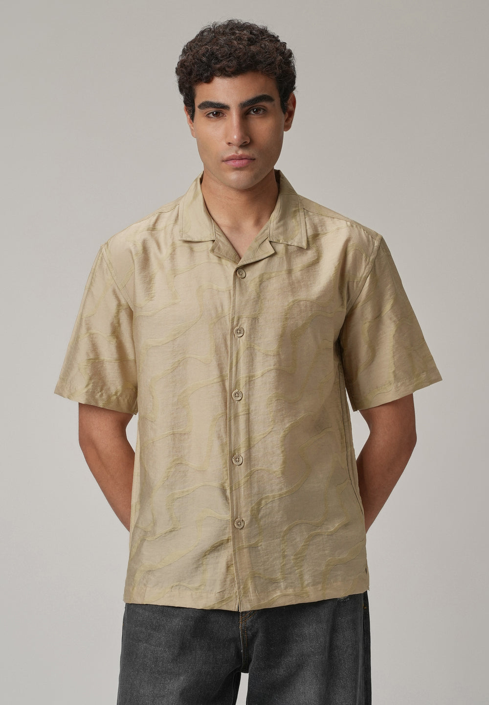 Beige Self Pattern Shirt