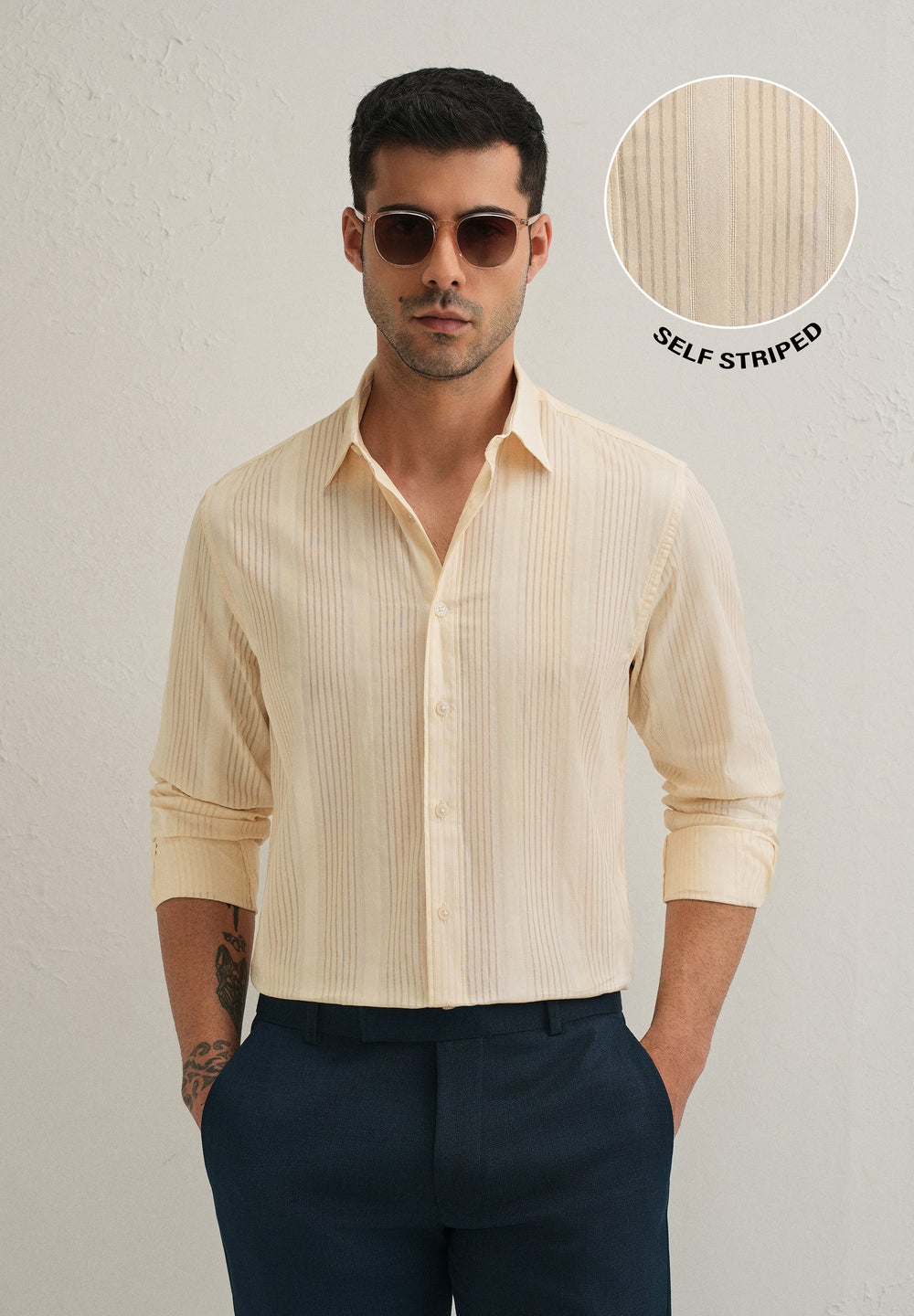 Beige Self Striped Shirt