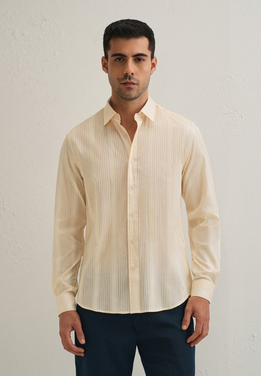 Beige Self Striped Shirt