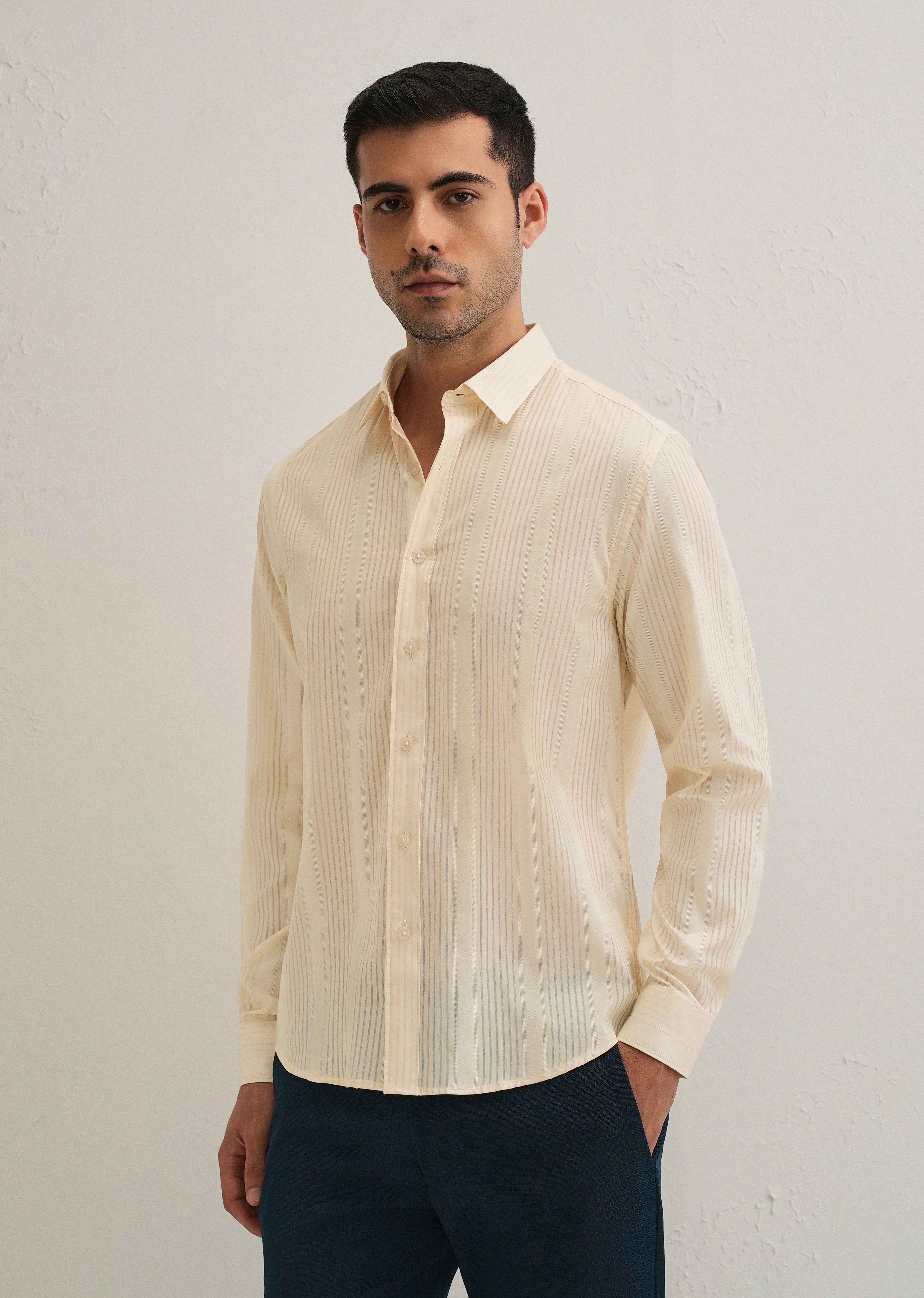 Beige Self Striped Shirt