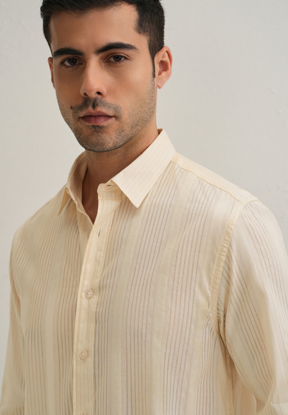 Beige Self Striped Shirt