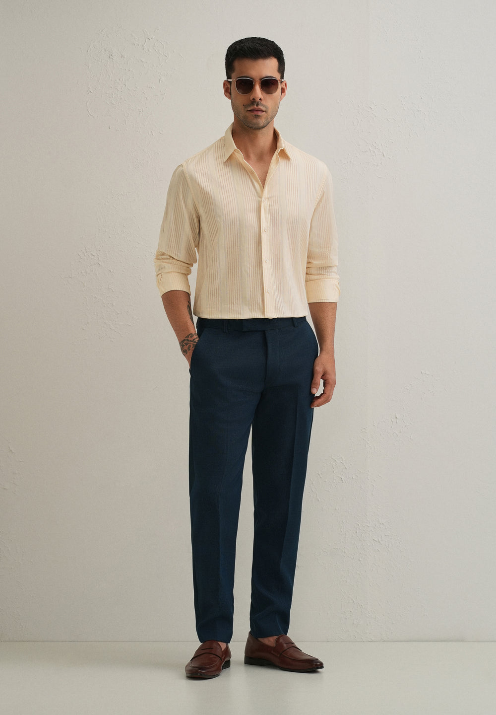 Beige Self Striped Shirt