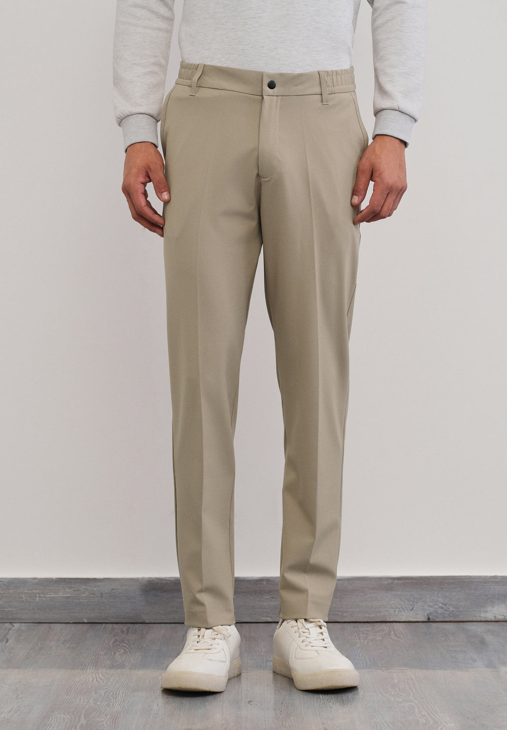 Beige Semi-Elastic Slim Fit Trouser