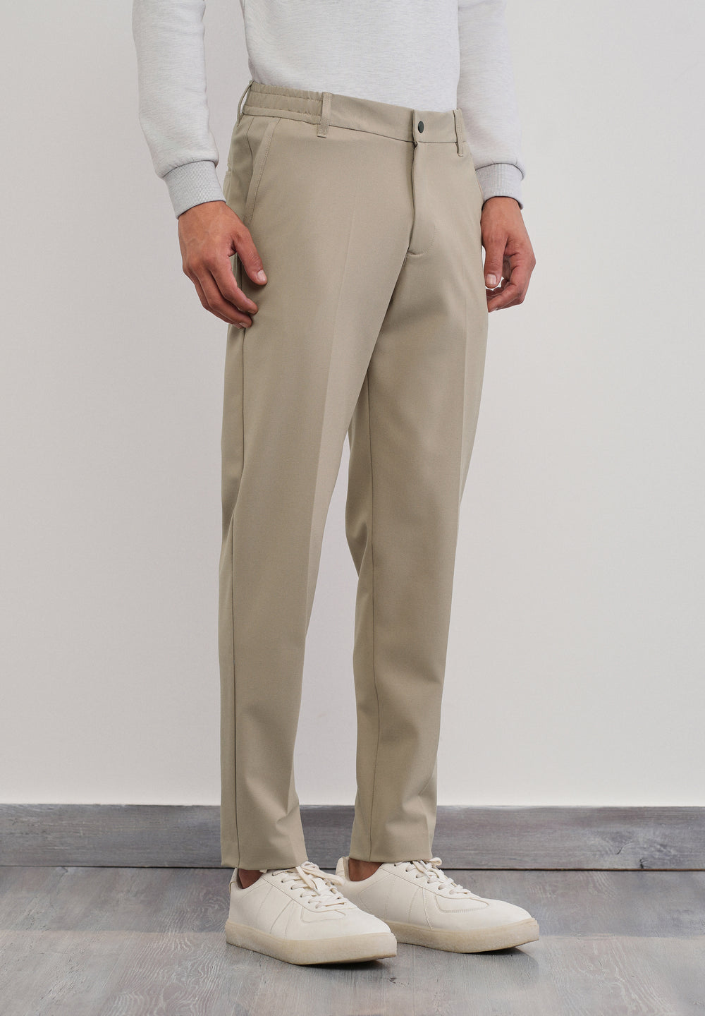Beige Semi-Elastic Slim Fit Trouser