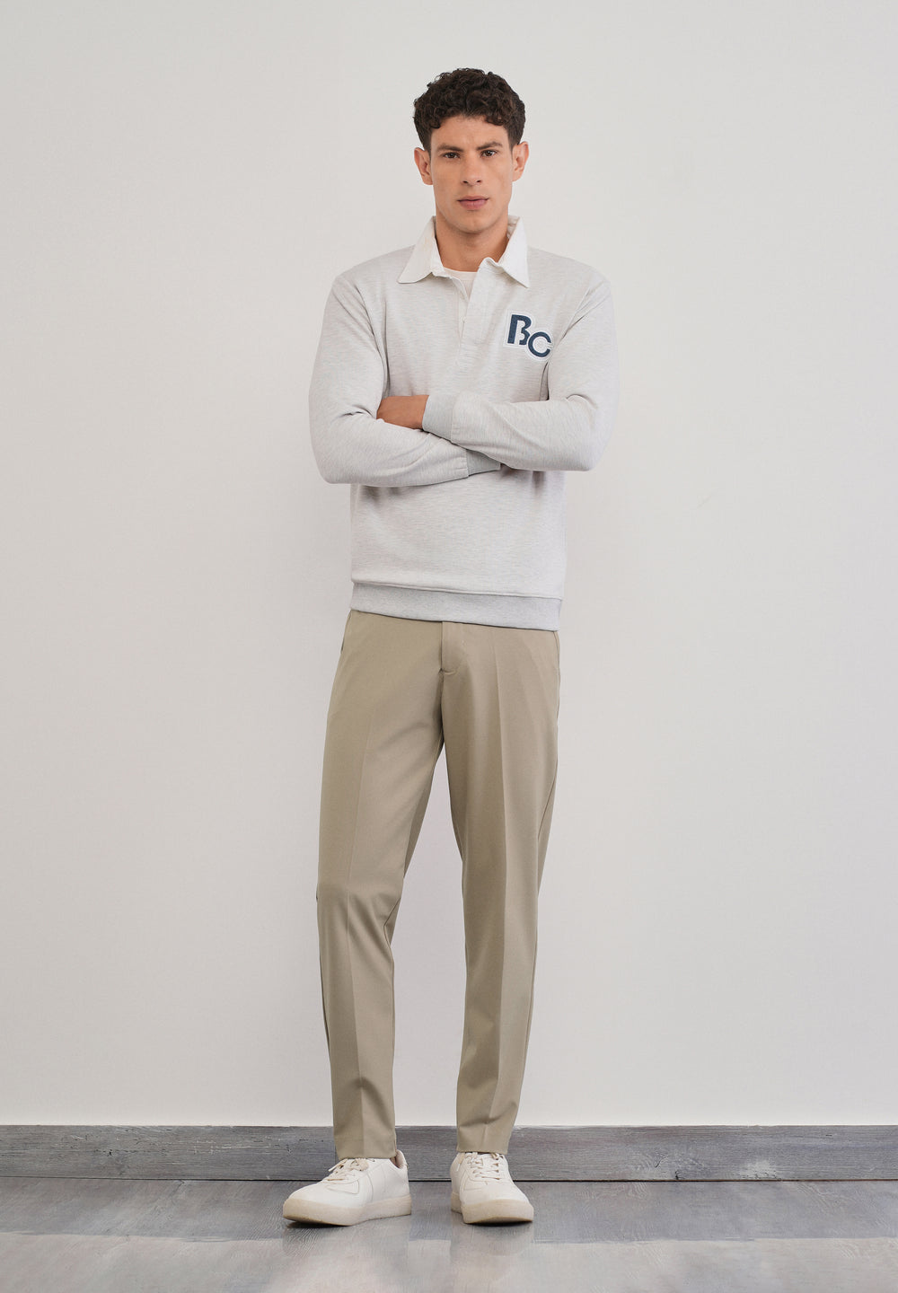 Beige Semi-Elastic Slim Fit Trouser