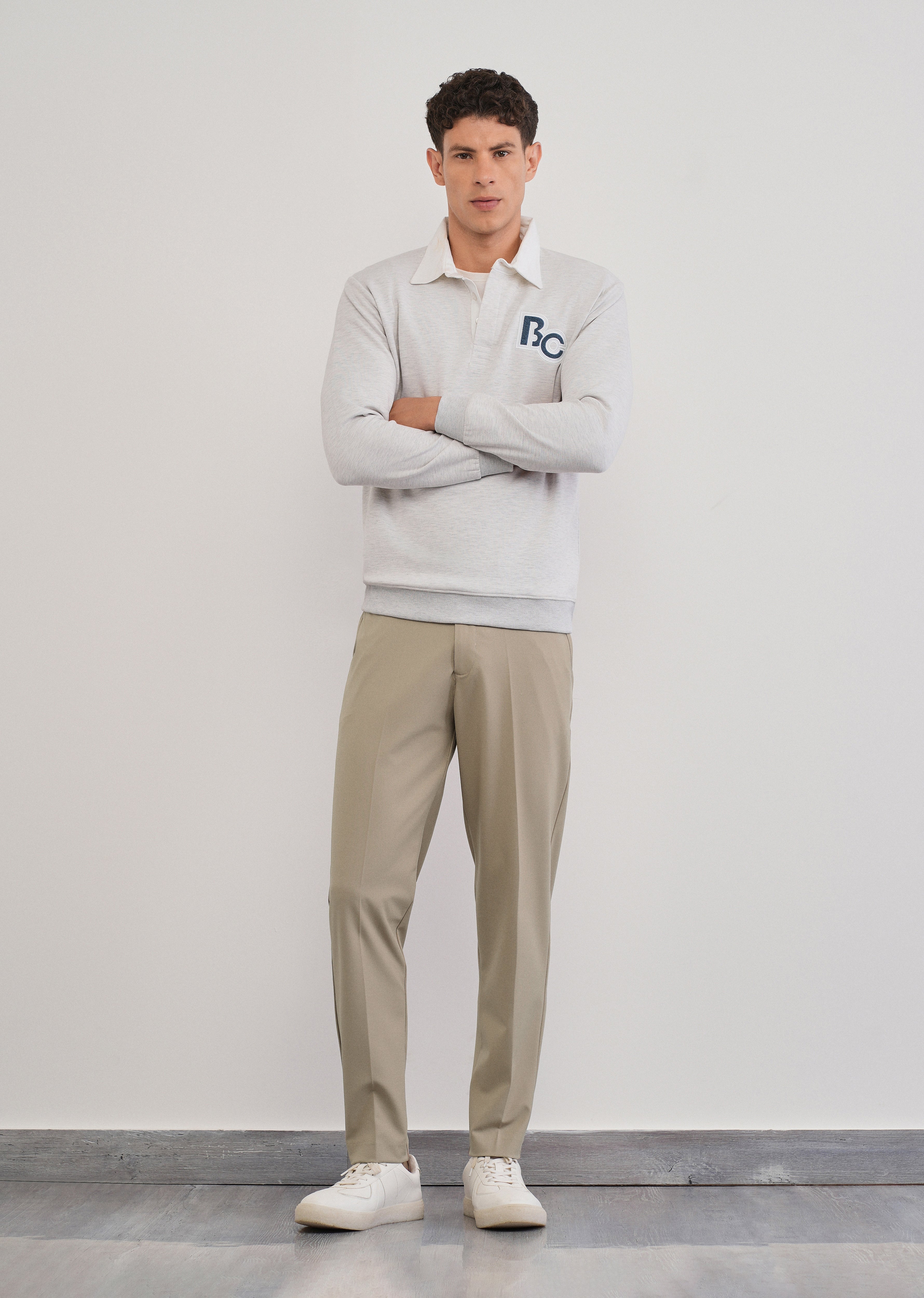 Beige Semi-Elastic Slim Fit Trouser