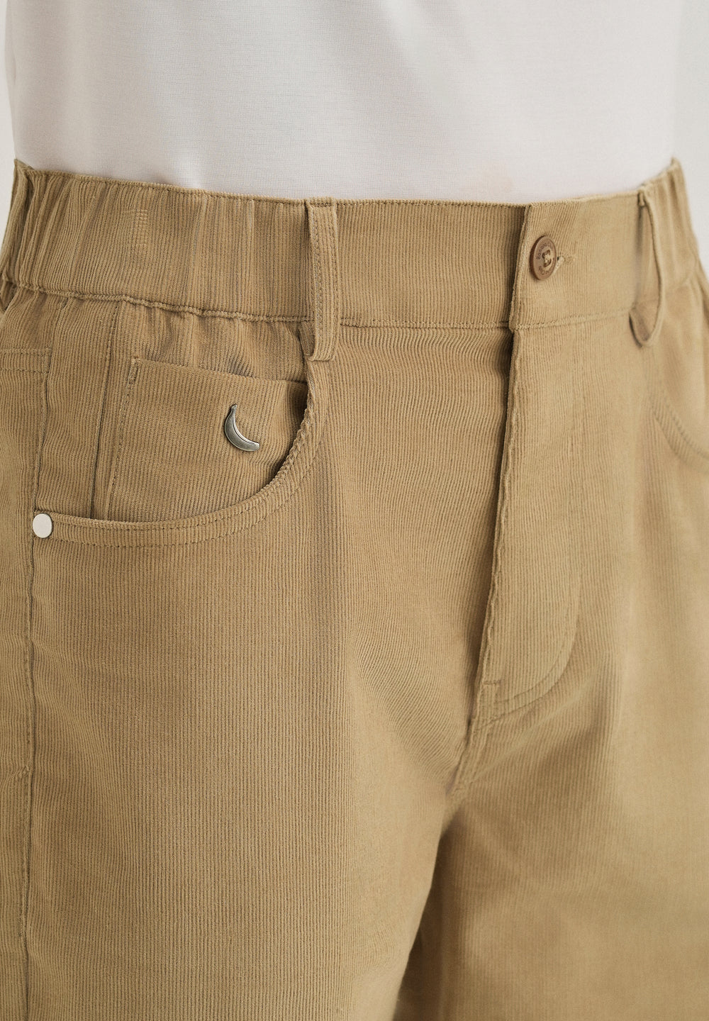 Beige Semi-Elasticated Corduroy Pant