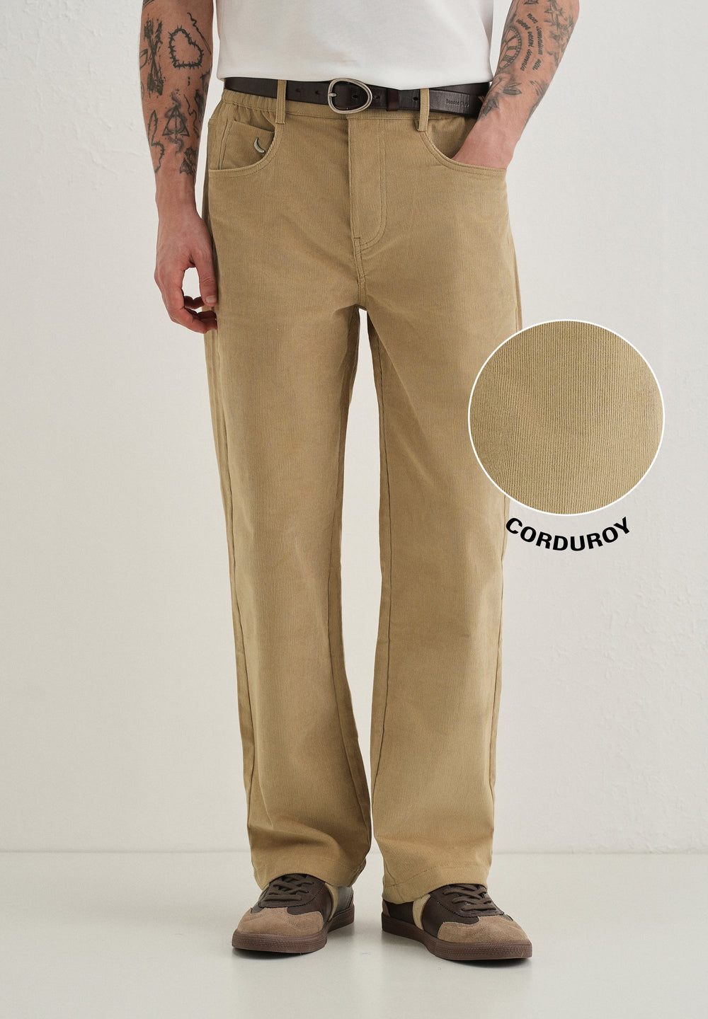 Beige Semi-Elasticated Corduroy Pant