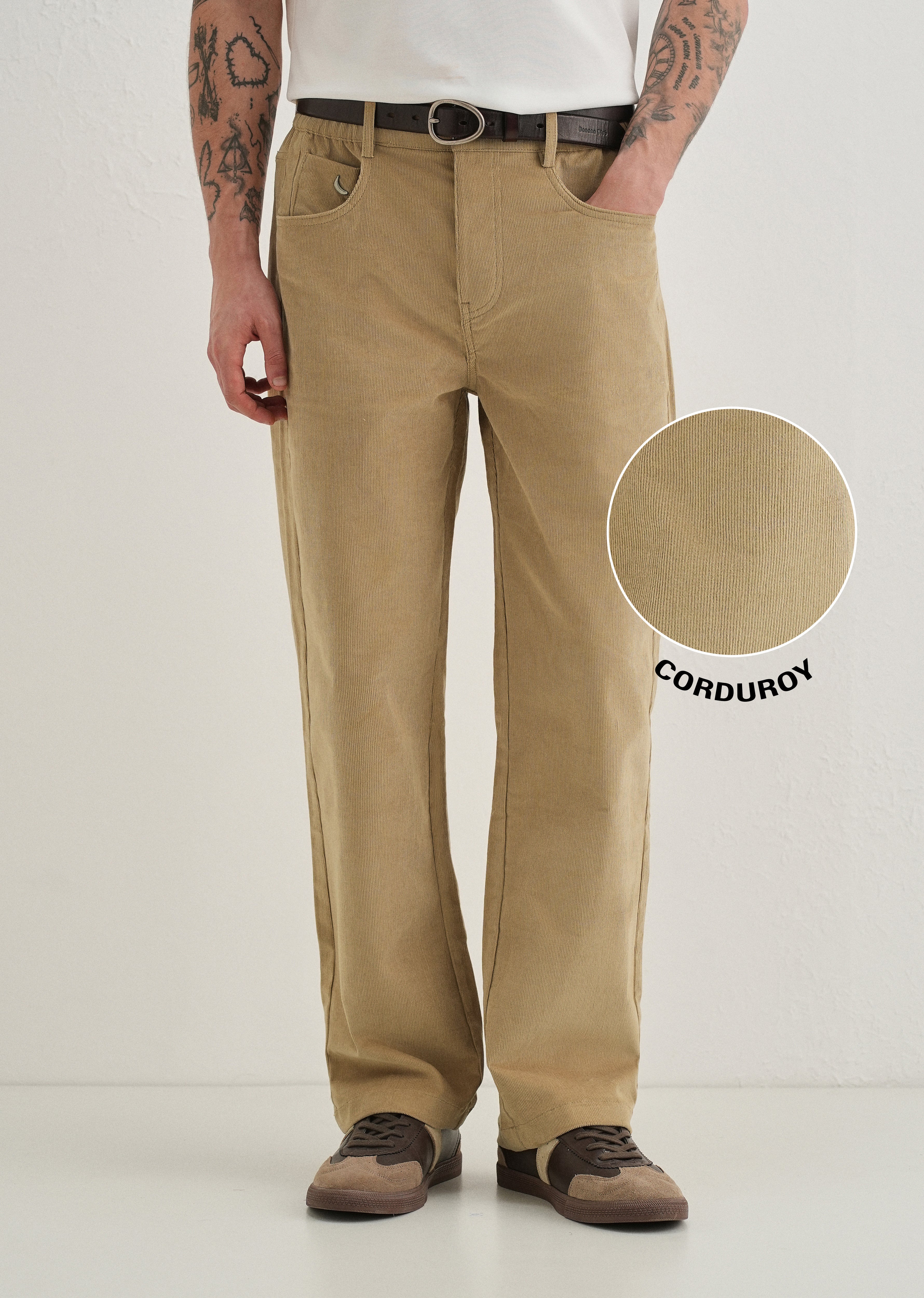 Beige Semi-Elasticated Corduroy Pant