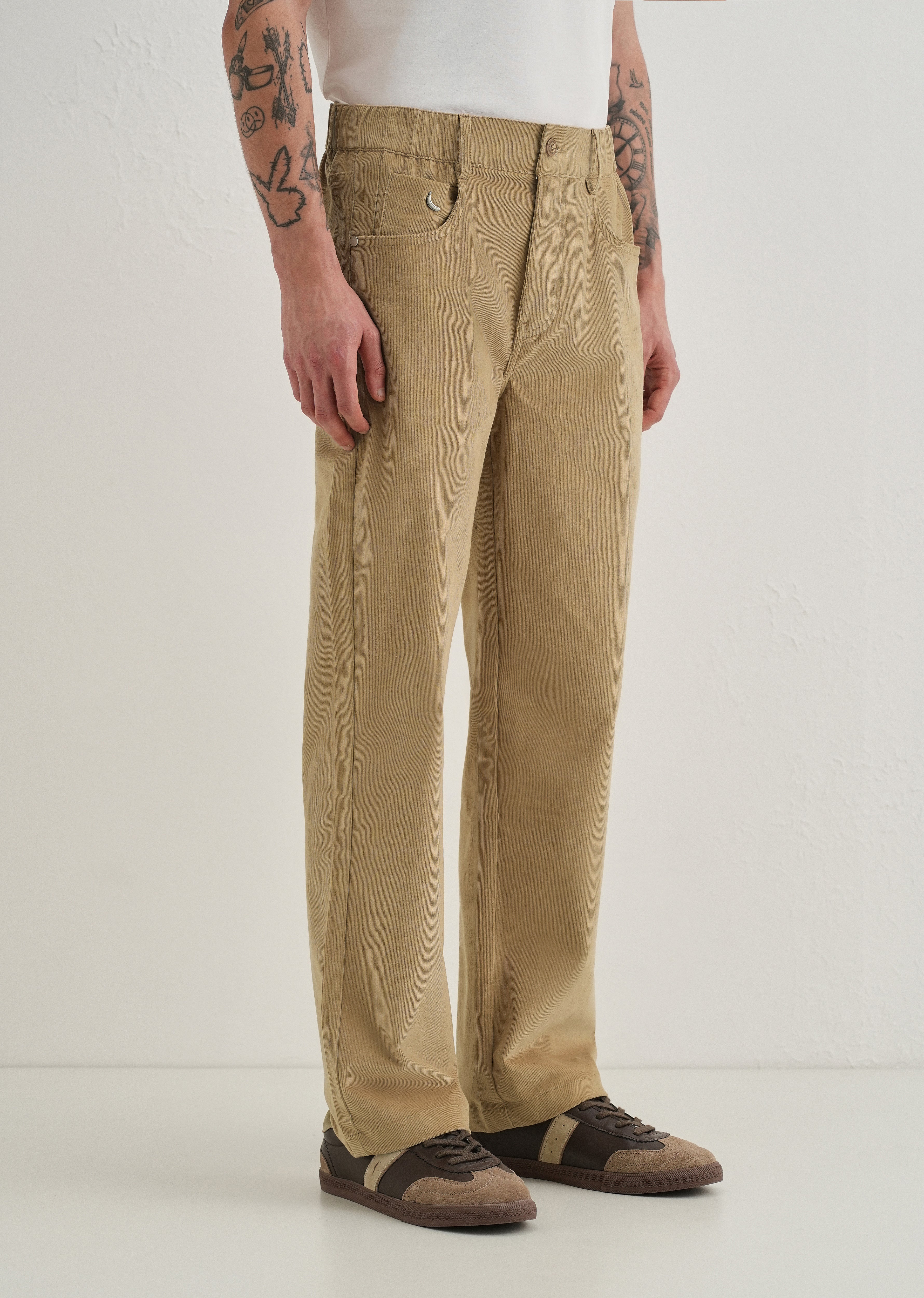 Beige Semi-Elasticated Corduroy Pant