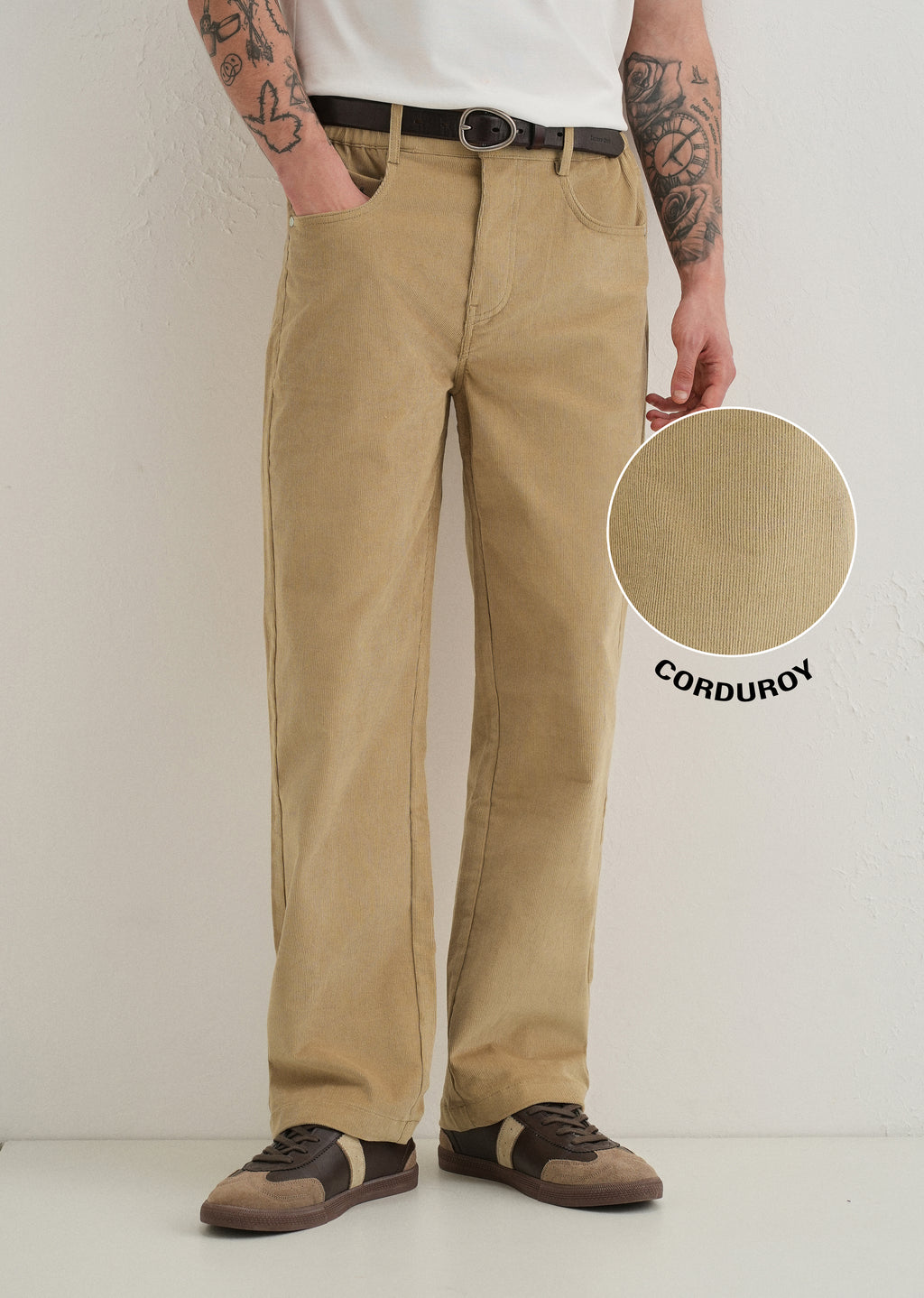 Beige Semi-Elasticated Corduroy Pant