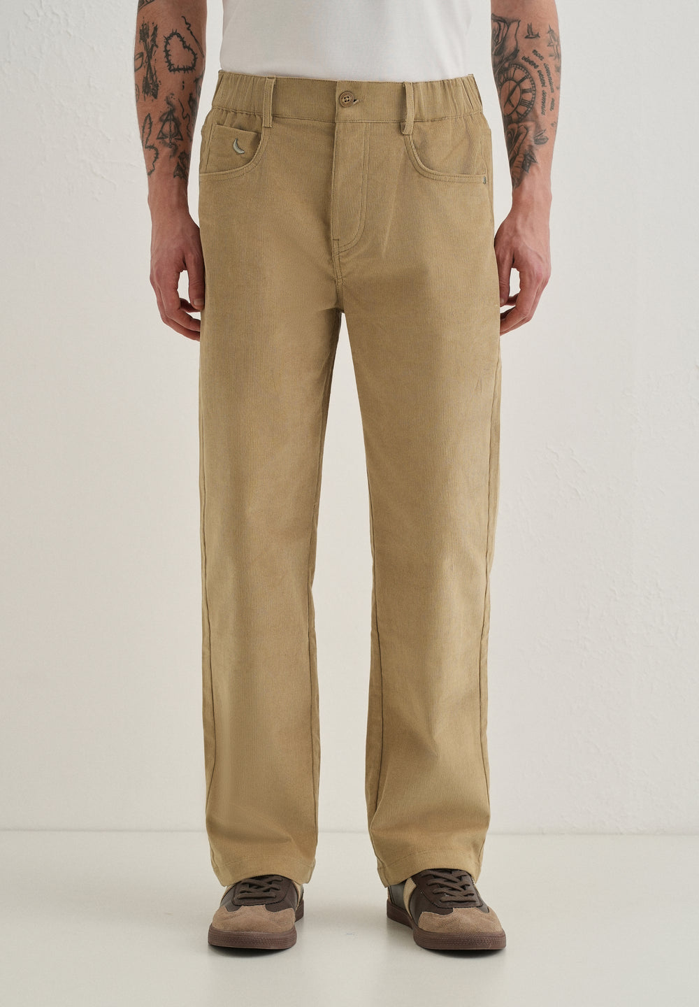 Beige Semi-Elasticated Corduroy Pant