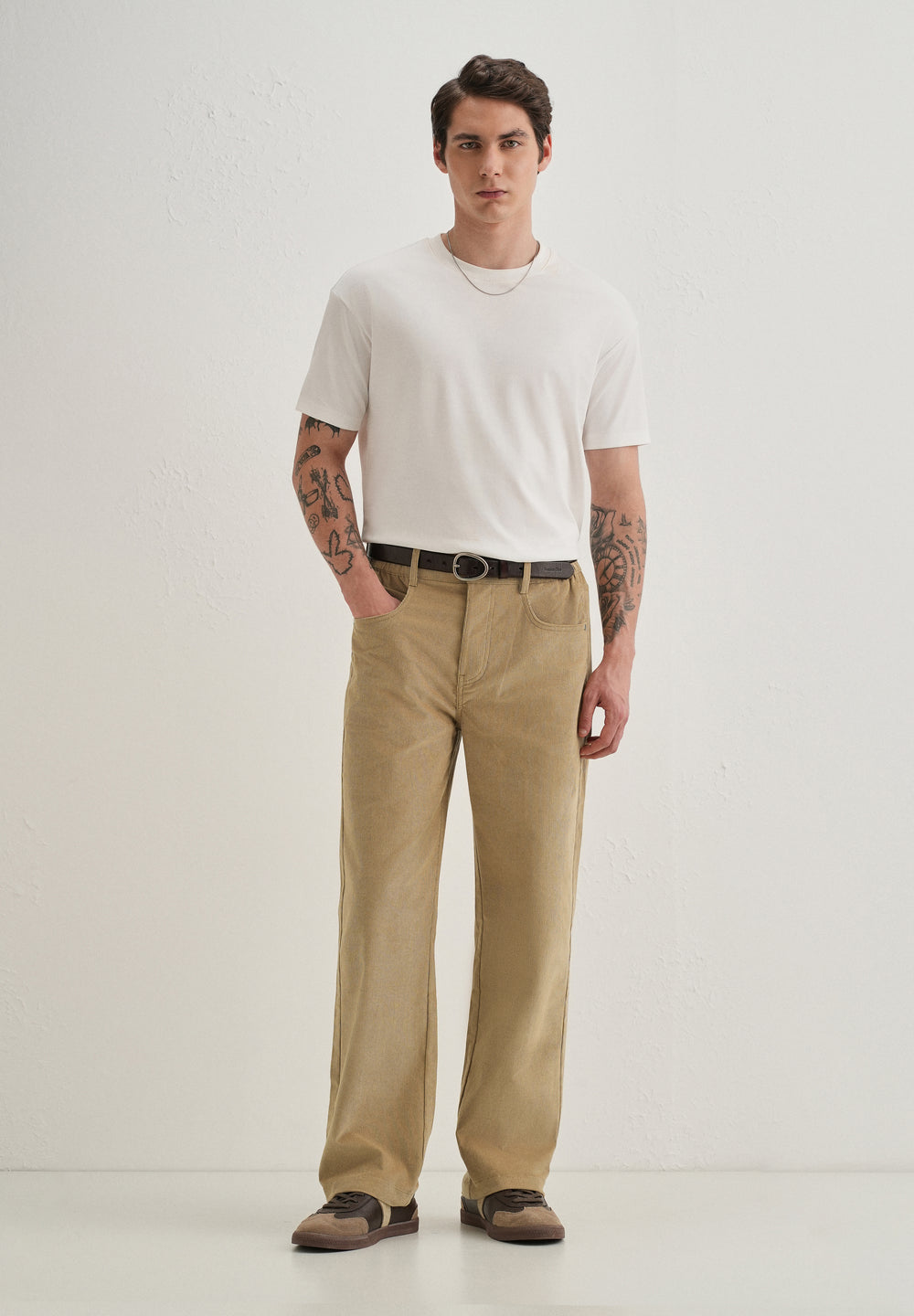 Beige Semi-Elasticated Corduroy Pant