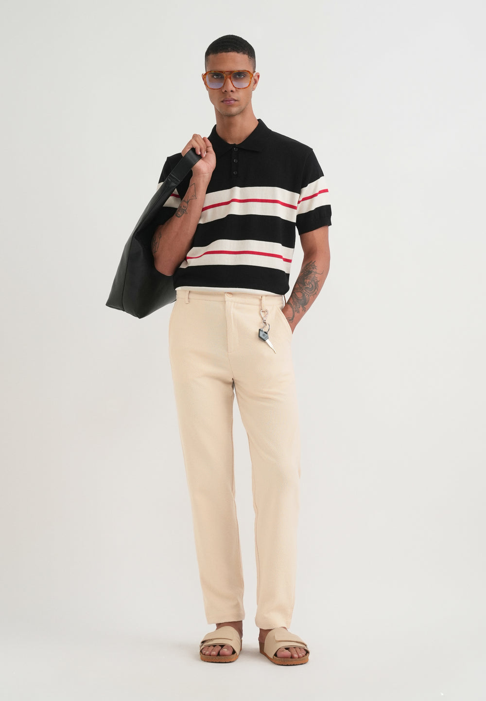 Beige Semi-Elasticated Textured Pant