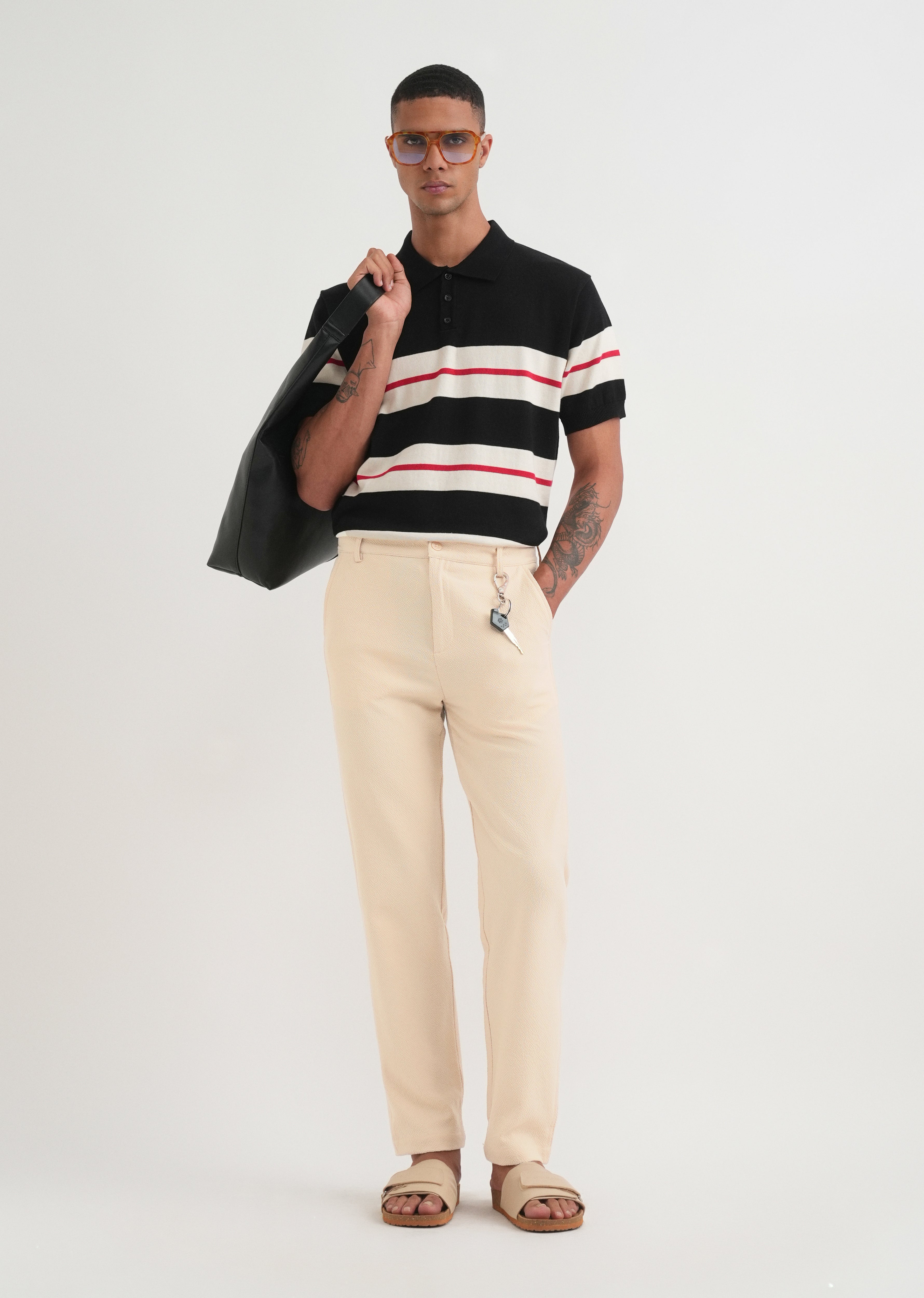 Beige Semi-Elasticated Textured Pant