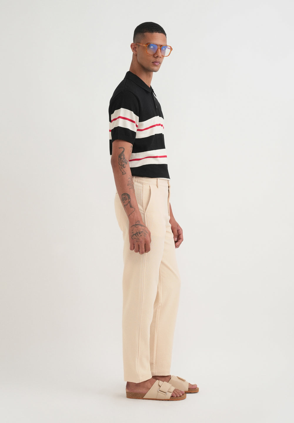 Beige Semi-Elasticated Textured Pant