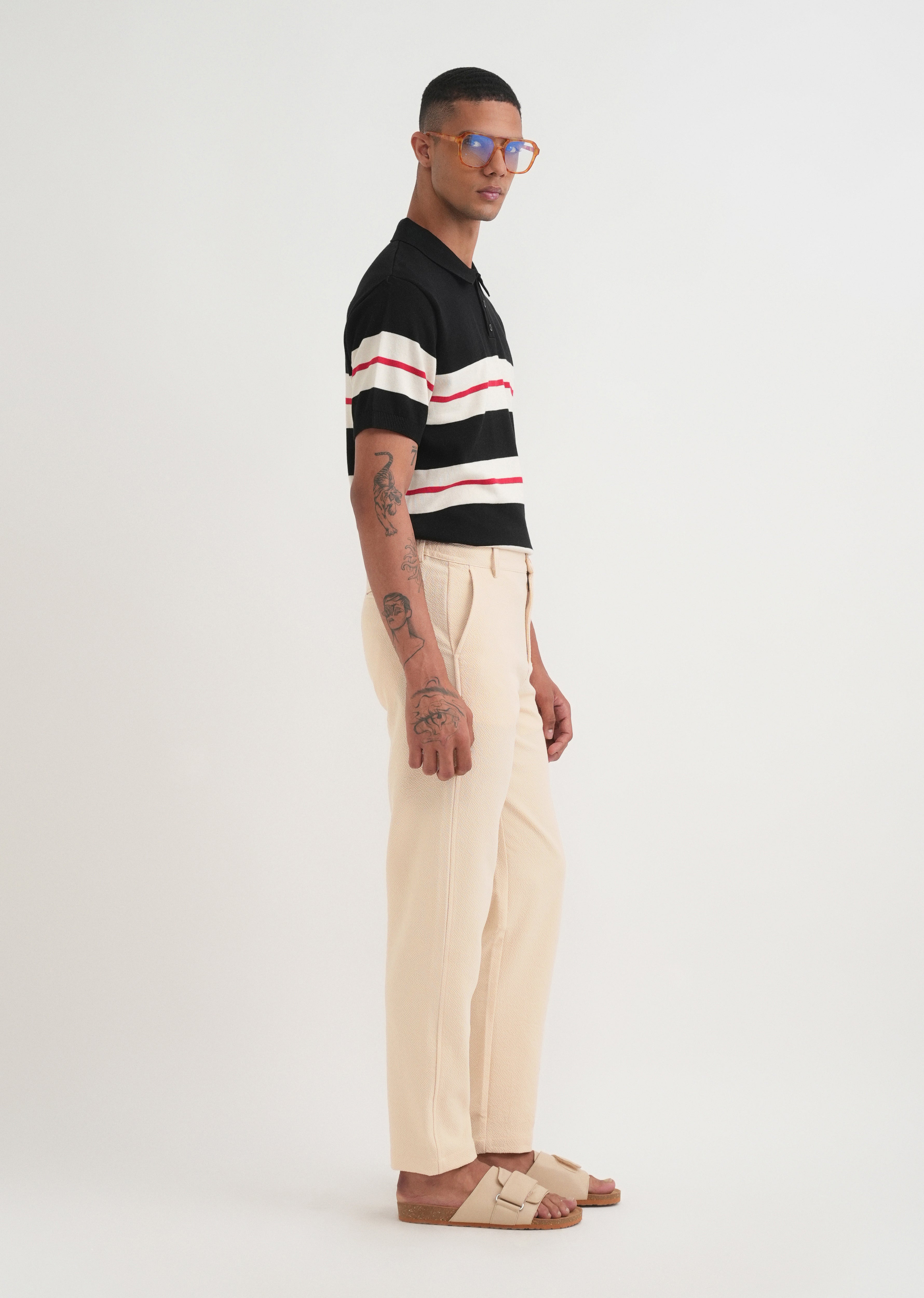 Beige Semi-Elasticated Textured Pant
