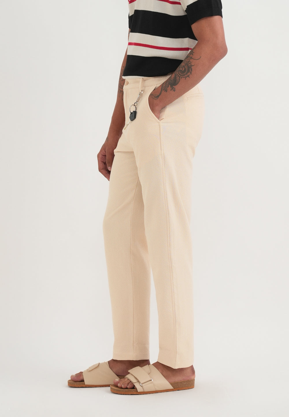 Beige Semi-Elasticated Textured Pant