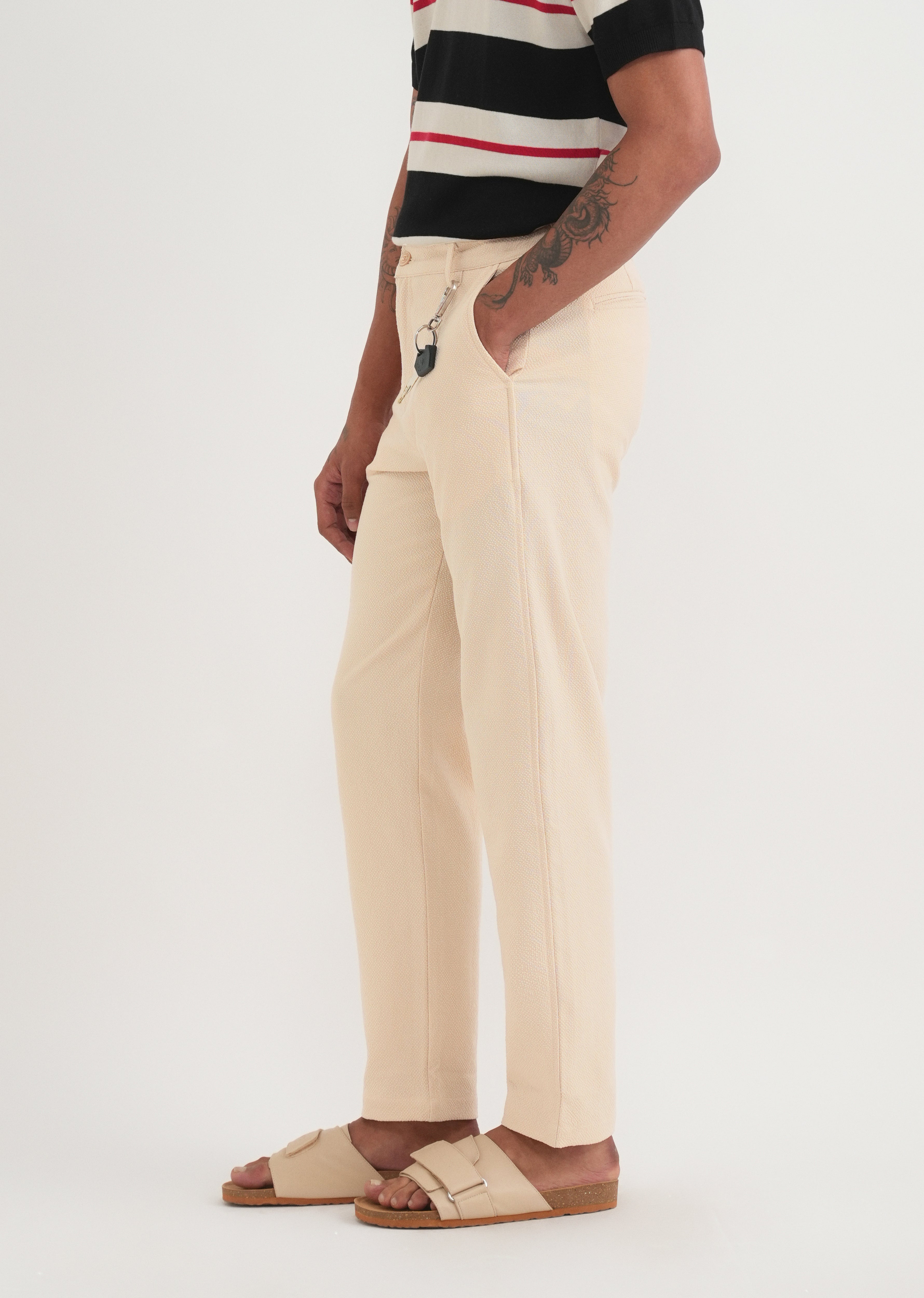 Beige Semi-Elasticated Textured Pant