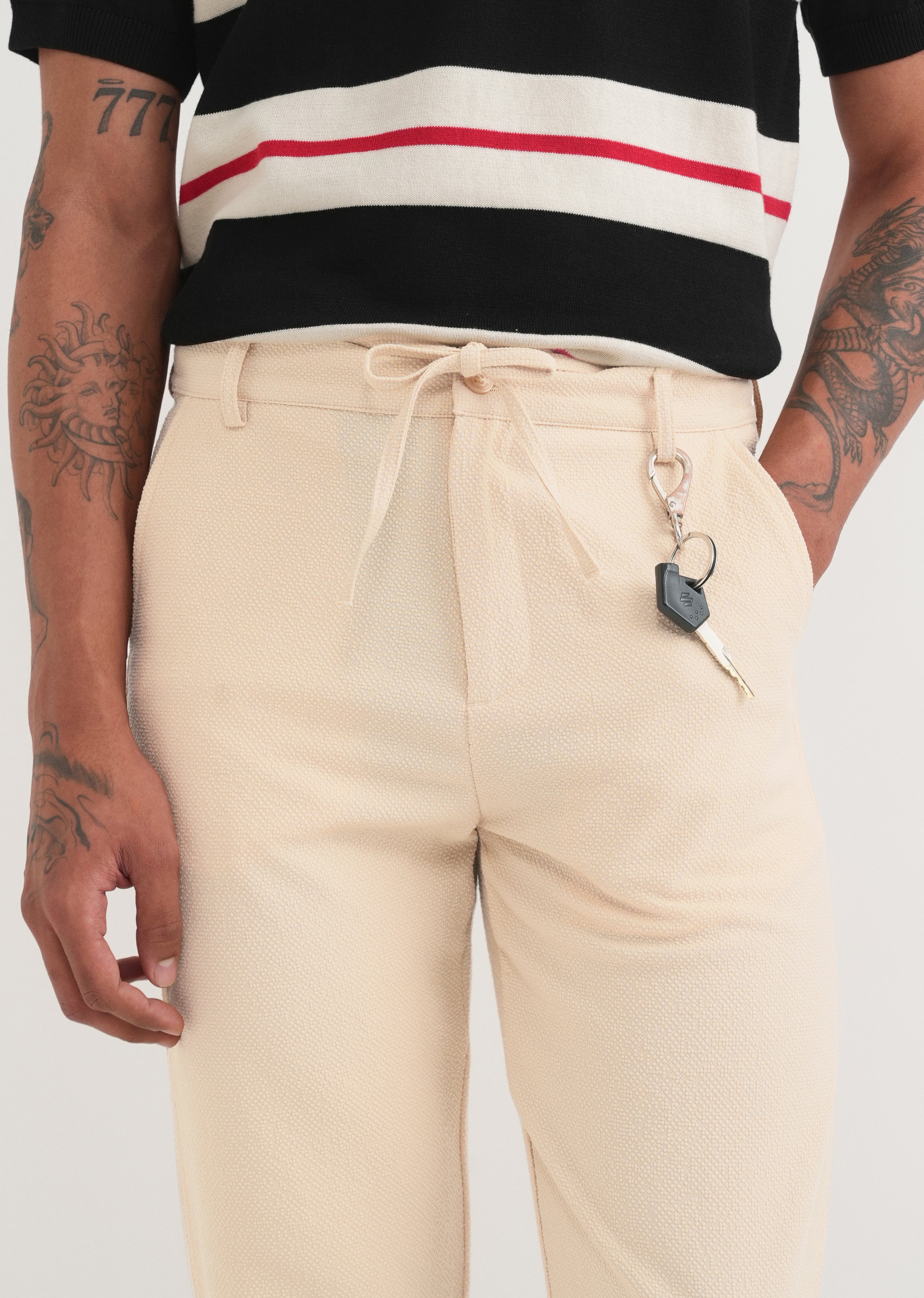 Beige Semi-Elasticated Textured Pant
