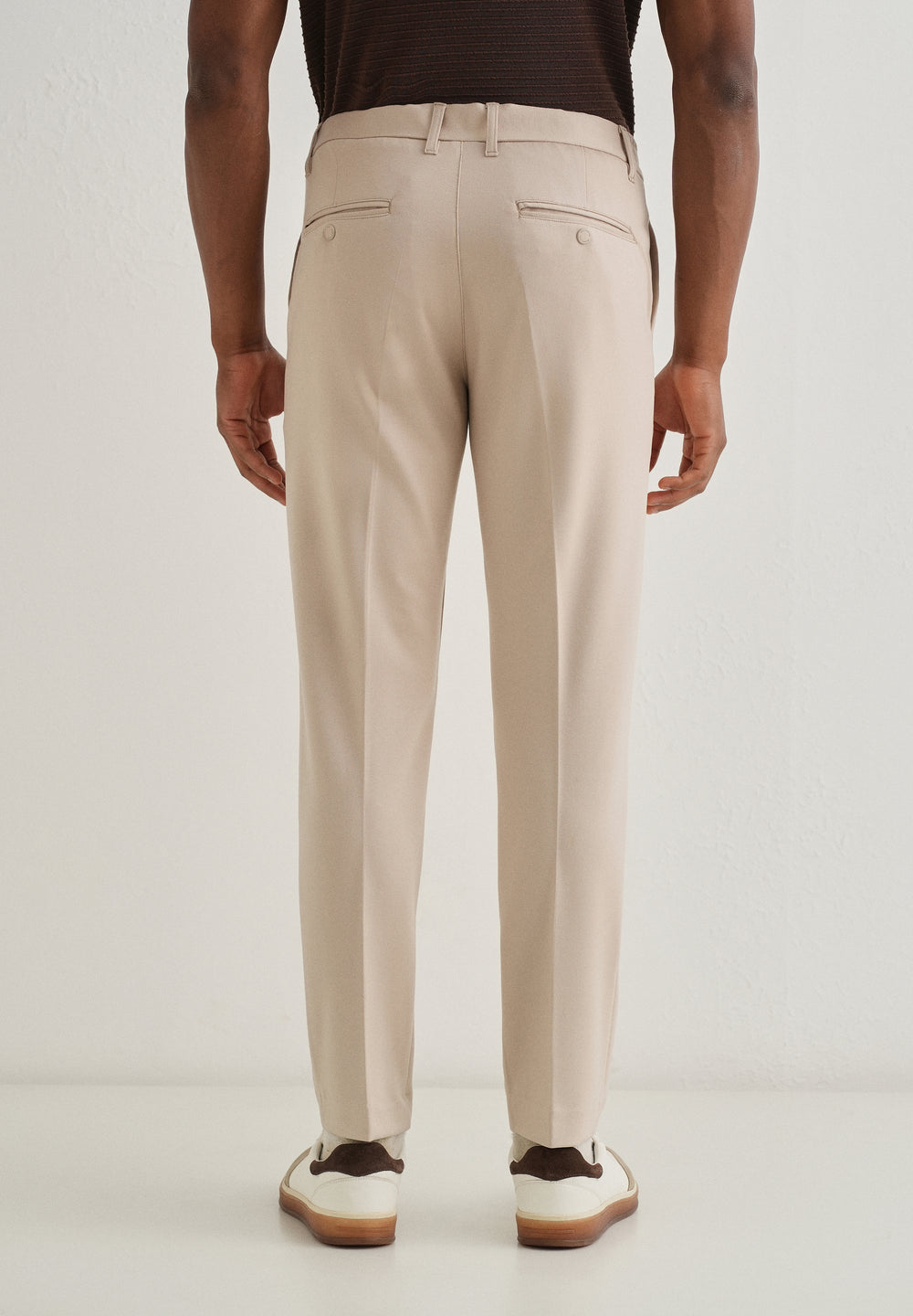 Beige Semi Elasticated Slim Fit Trouser