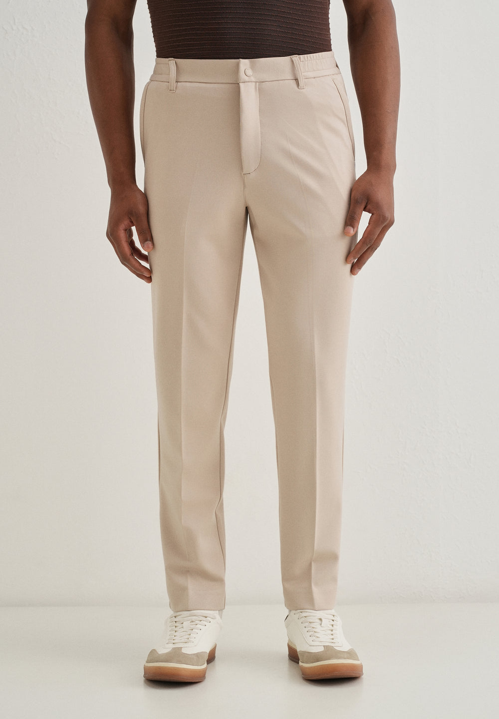Beige Semi Elasticated Slim Fit Trouser