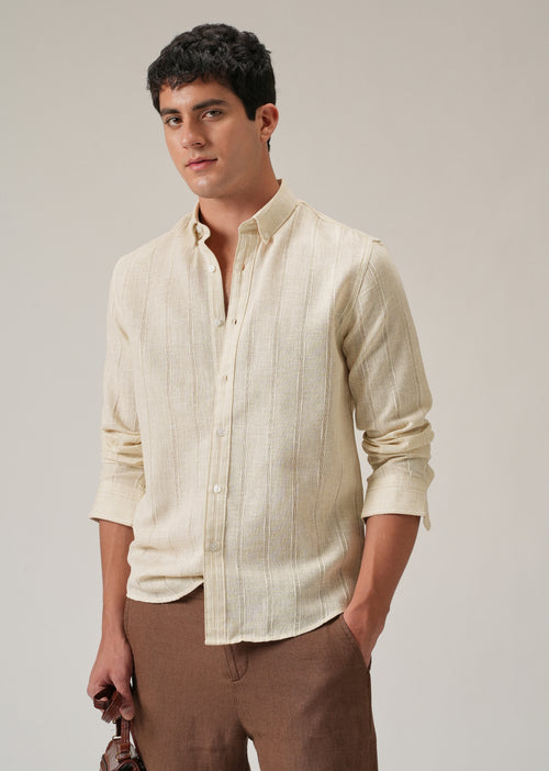 Beige Stripe Blended Linen Shirt