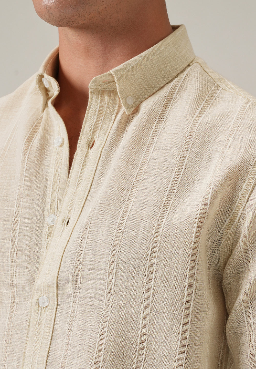Beige Stripe Blended Linen Shirt