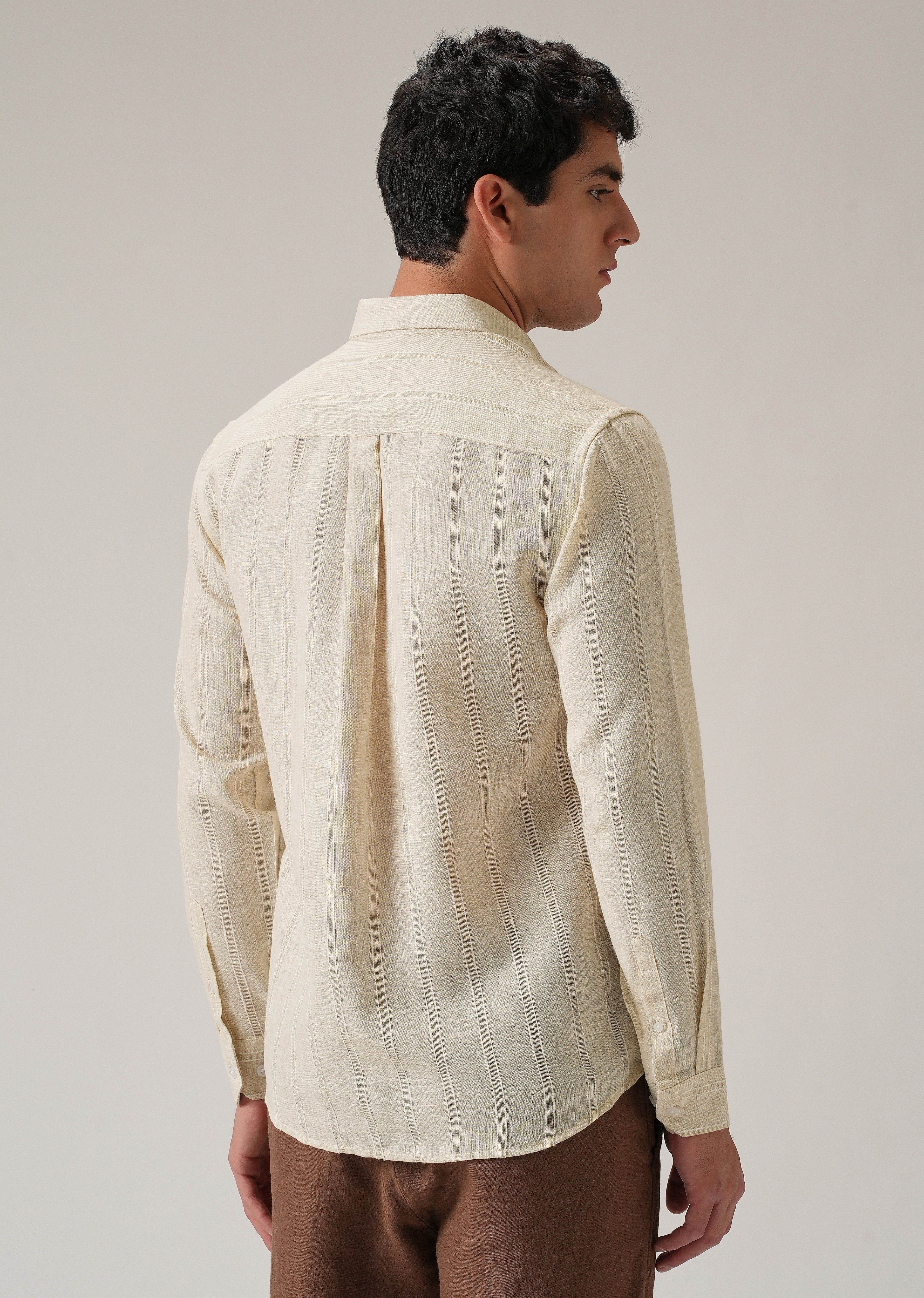 Beige Stripe Blended Linen Shirt