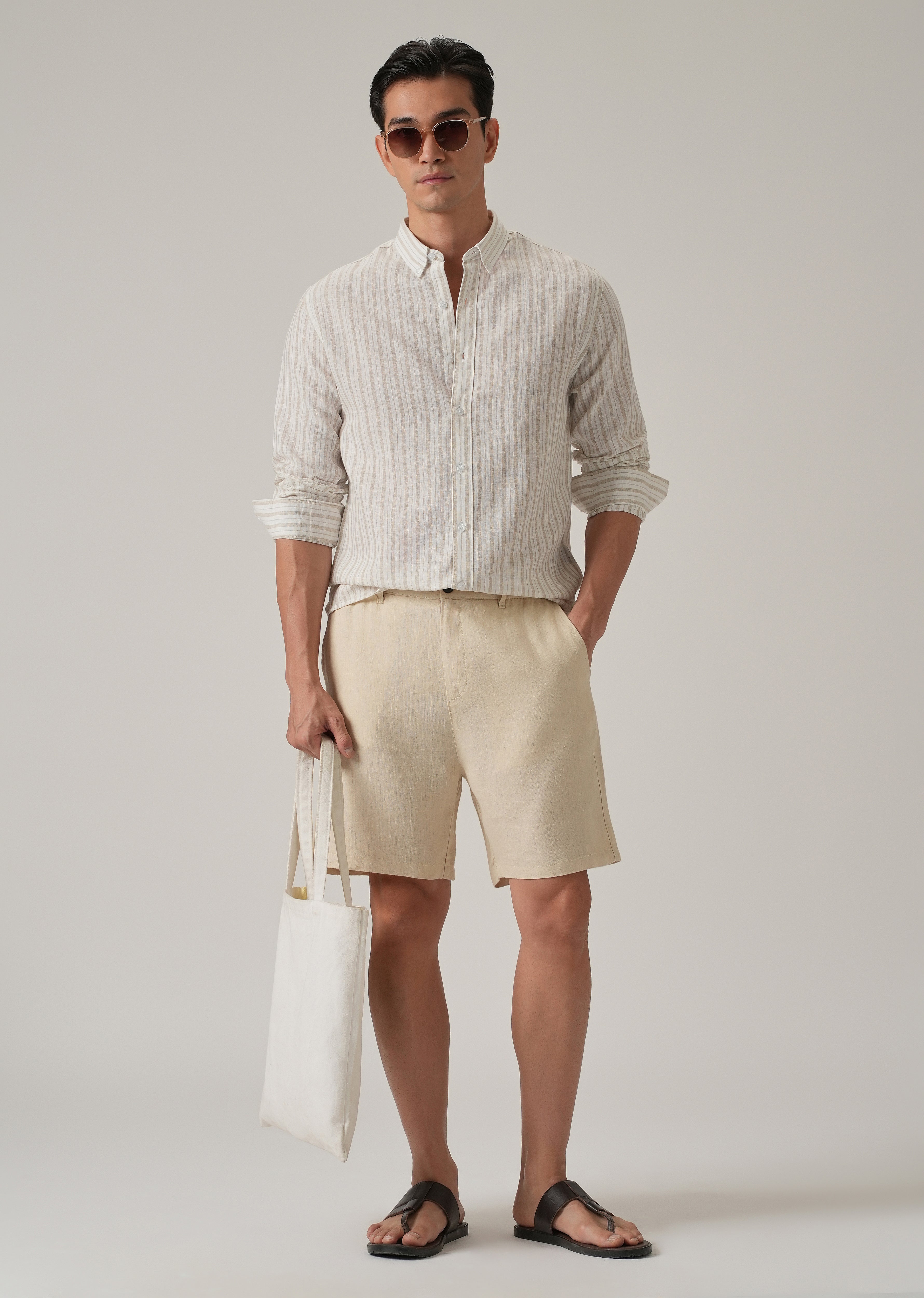 Beige Stripe Linen Shirt