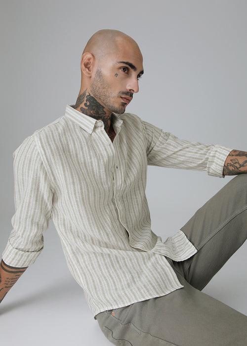 Beige Stripe Linen Shirt