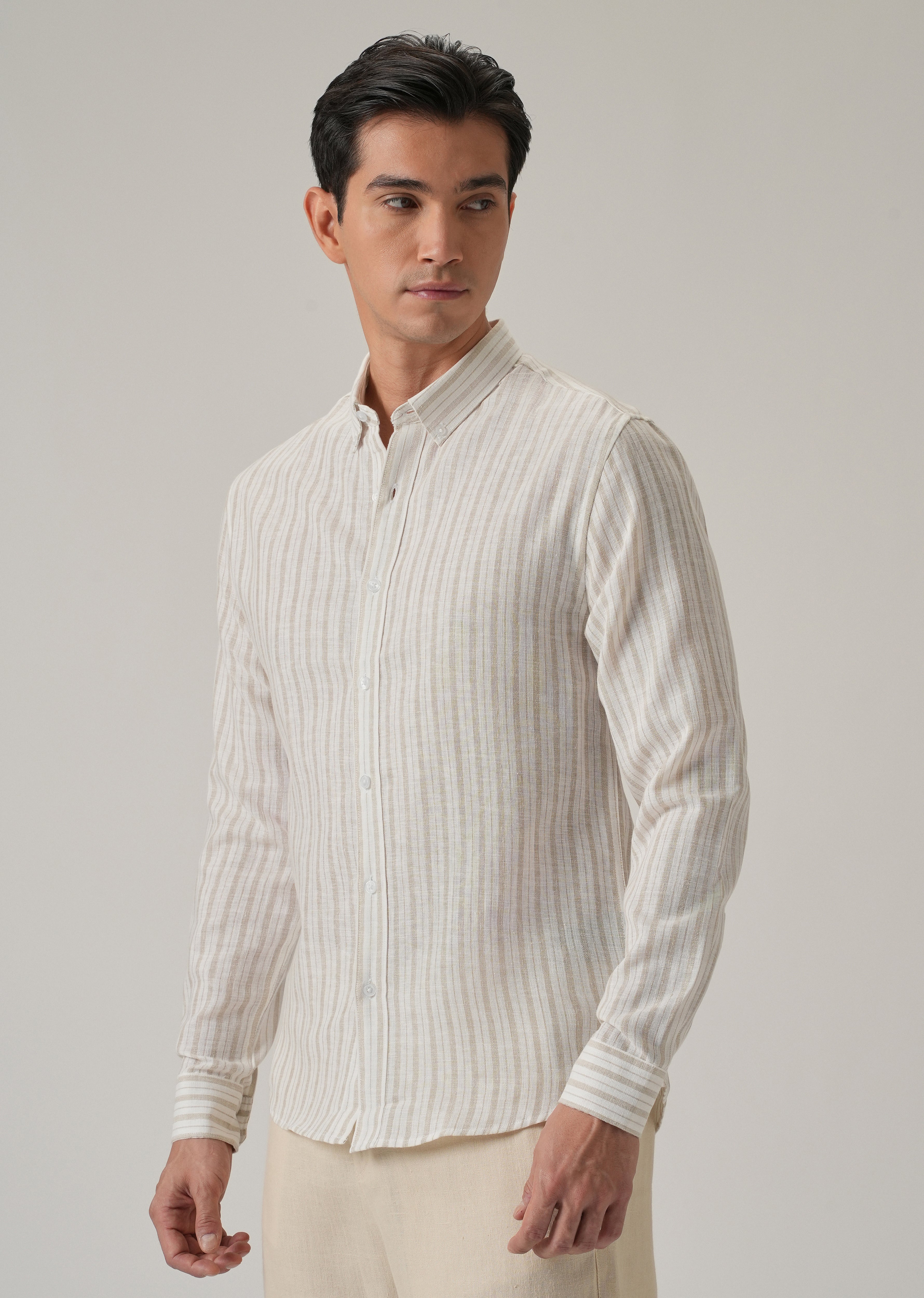 Beige Stripe Linen Shirt