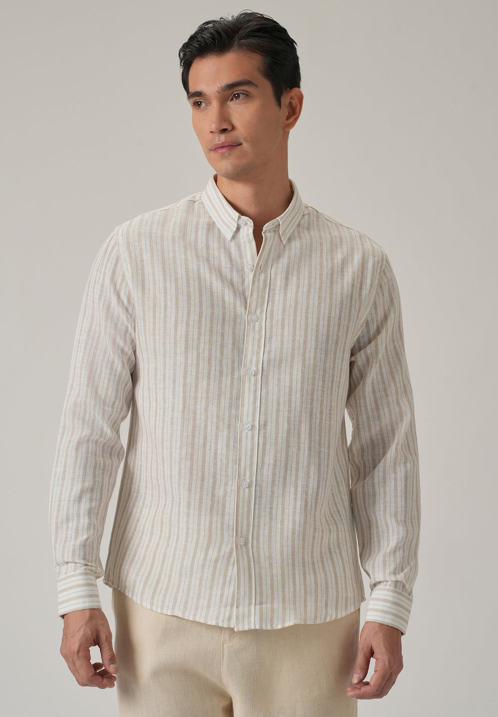Beige Stripe Linen Shirt