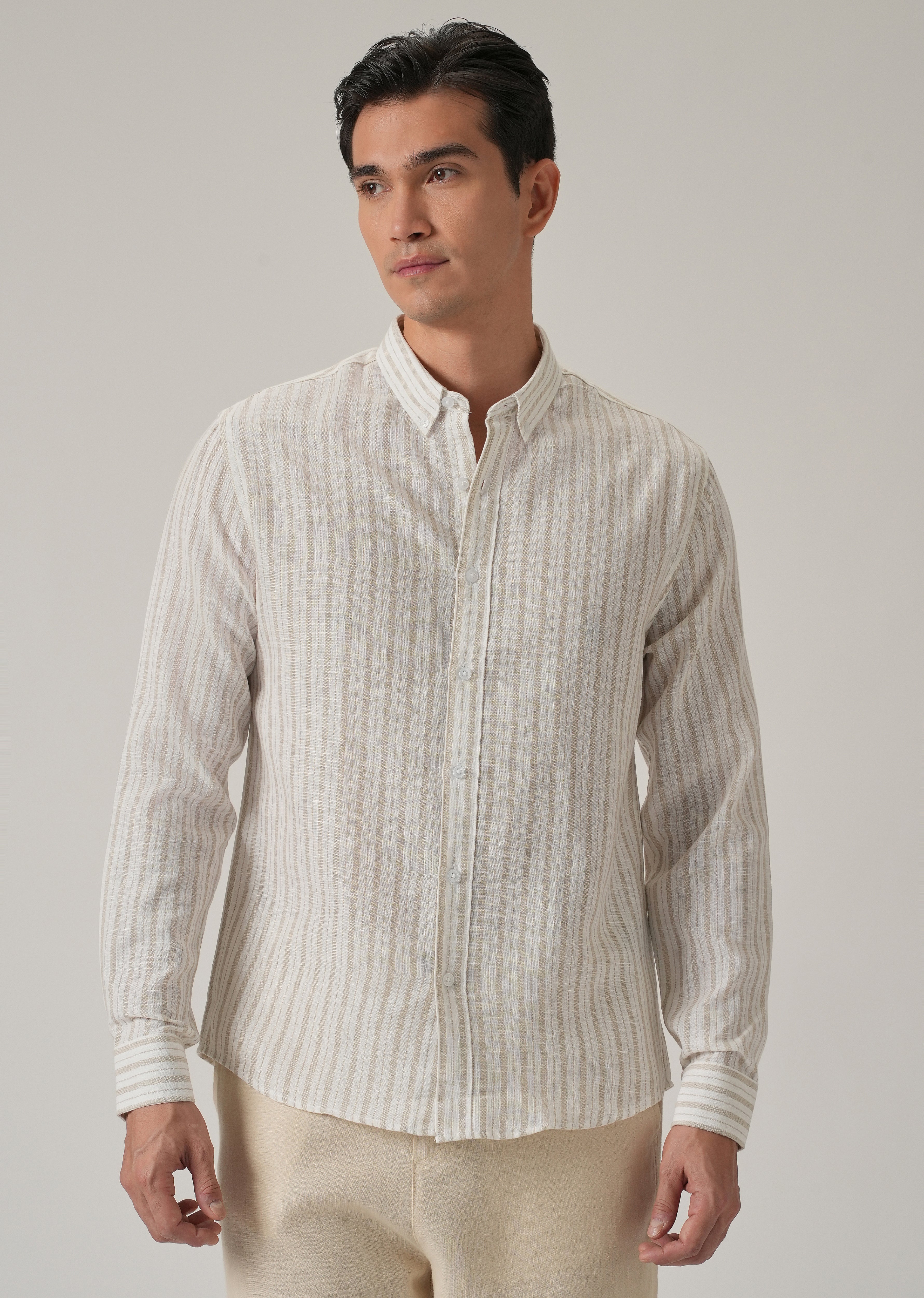 Beige Stripe Linen Shirt