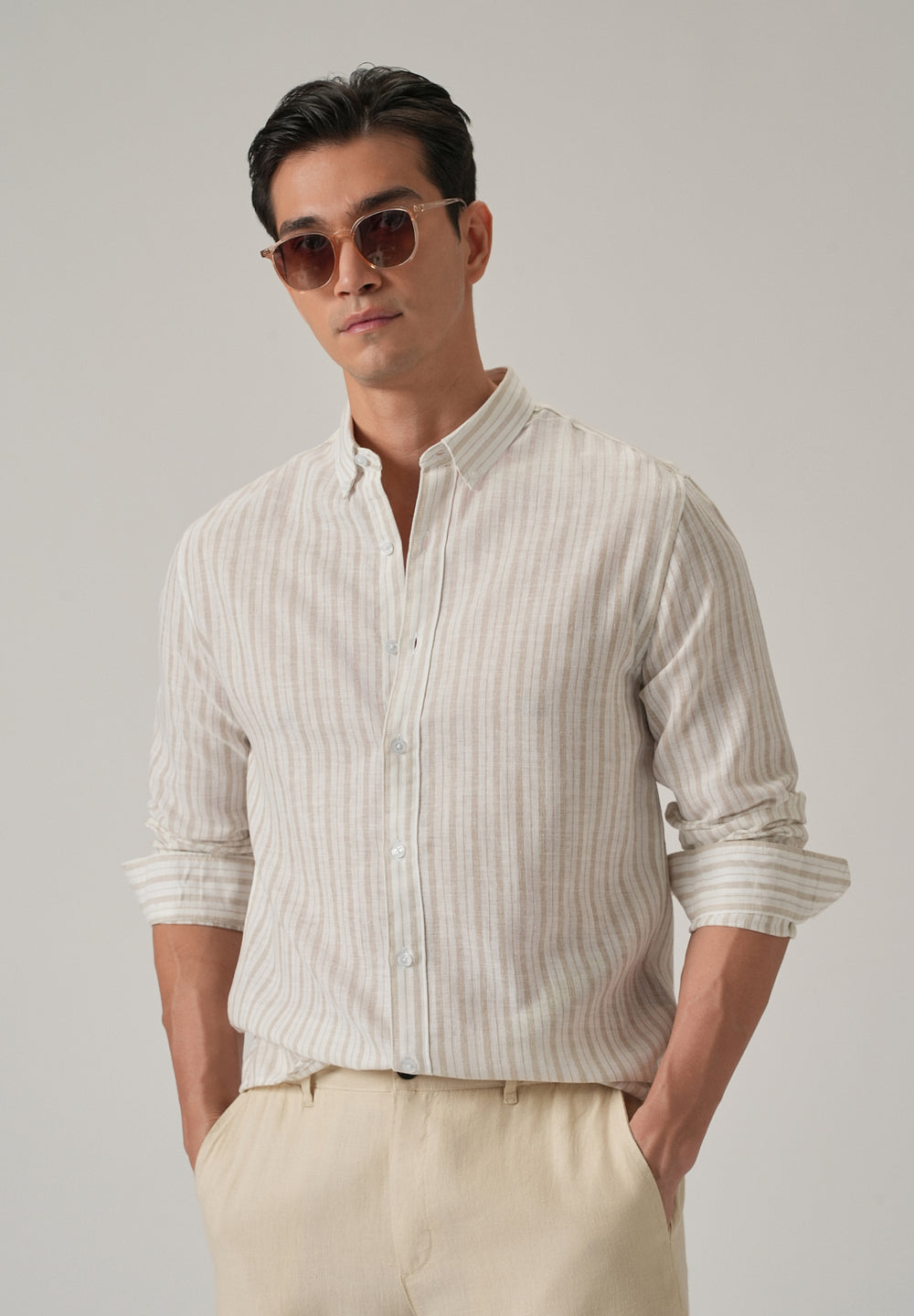Beige Stripe Linen Shirt