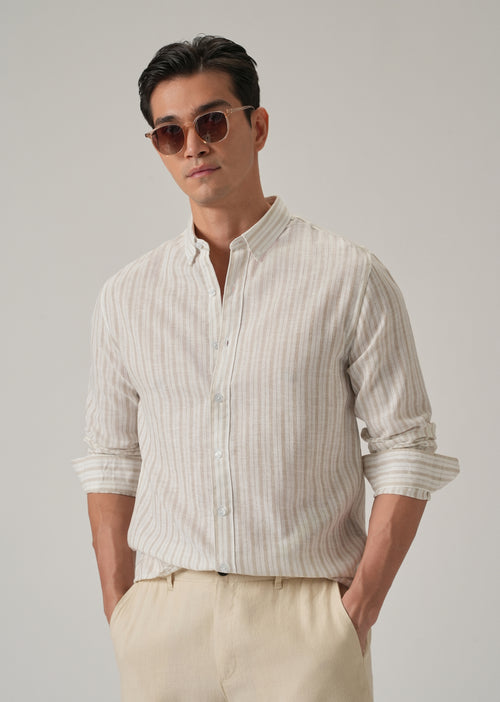 Beige Stripe Linen Shirt