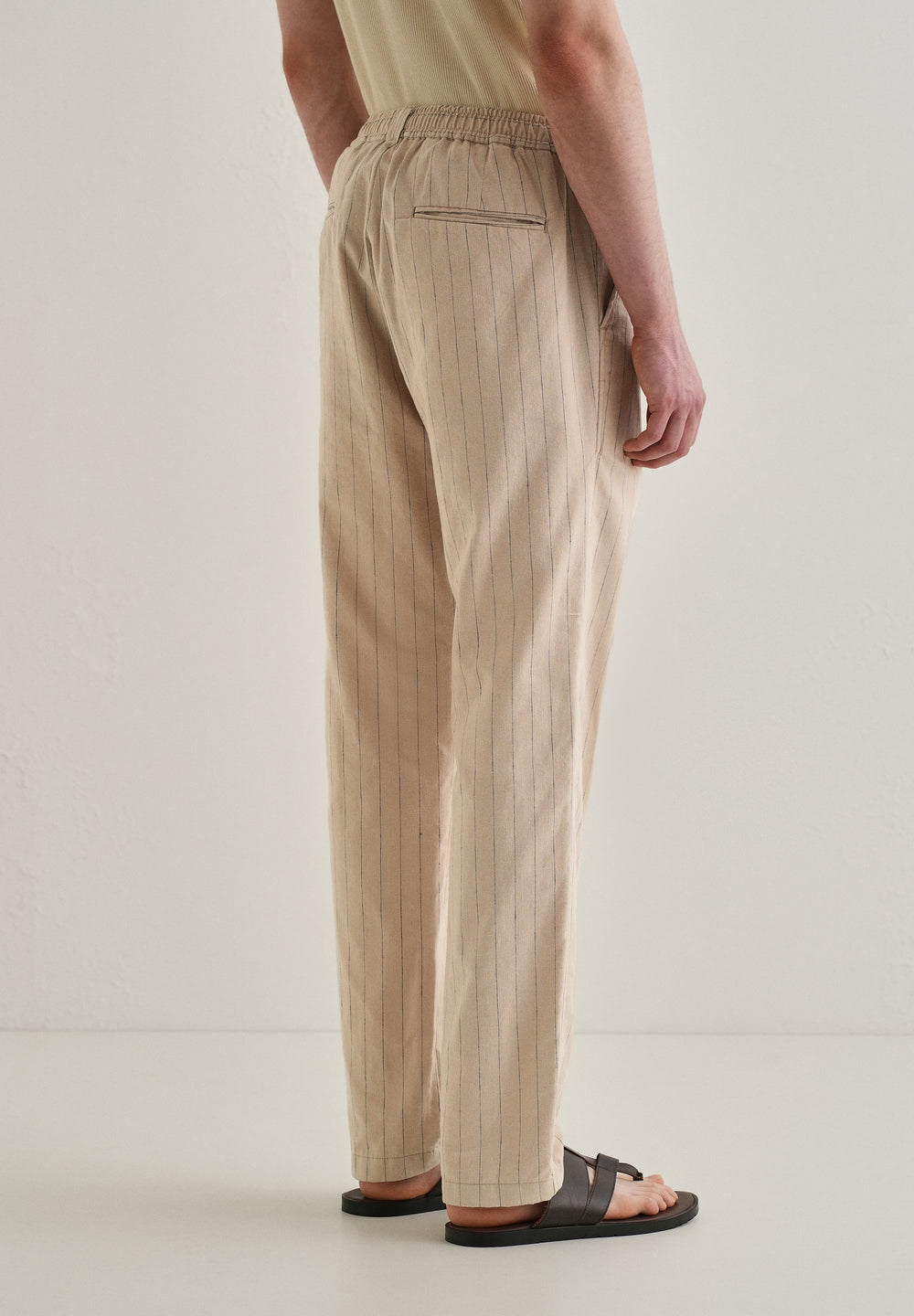 Beige Stripe Relaxed Linen Trouser