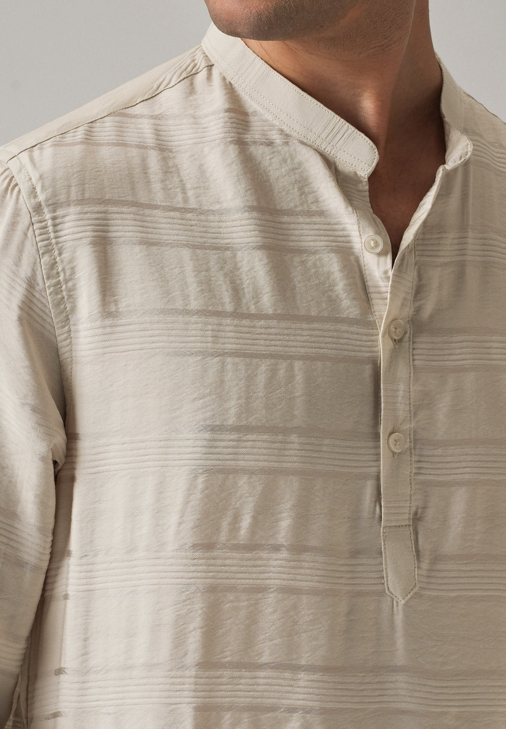 Beige Nylon Subtle Stripe Kurta