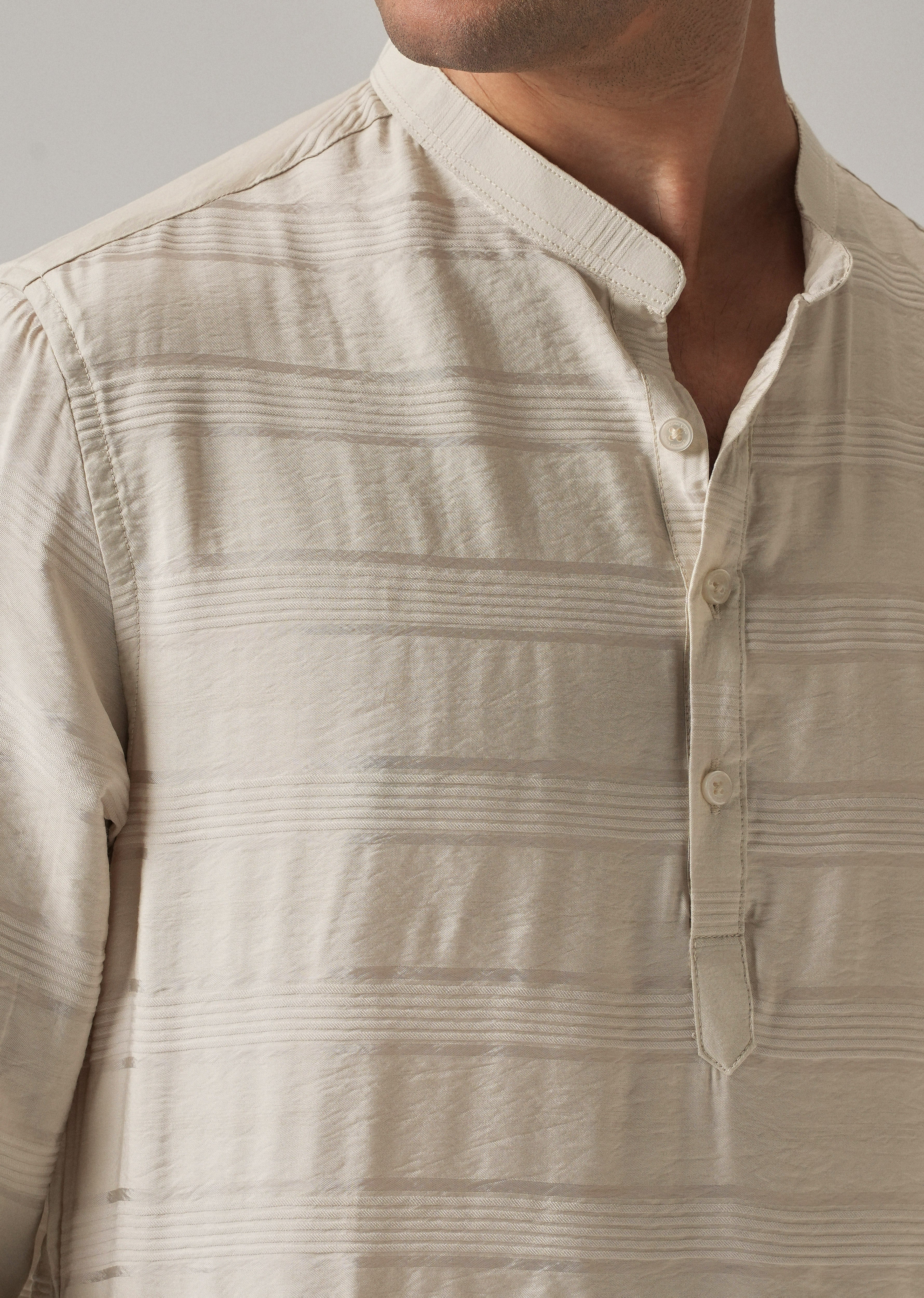 Beige Nylon Subtle Stripe Kurta