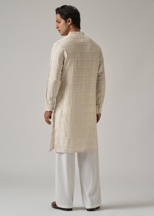 Beige Nylon Subtle Stripe Kurta