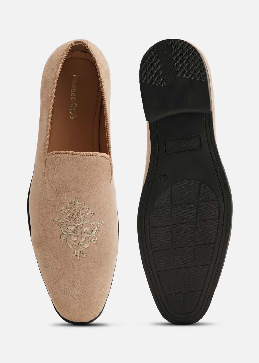 Beige Suede Embroidered Loafers