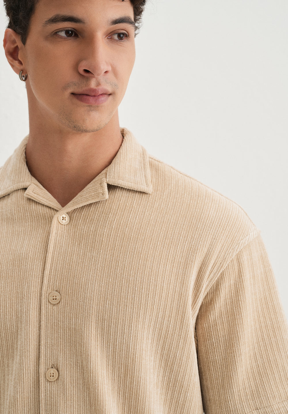 Beige Suede Knit Half Sleeve Shirt