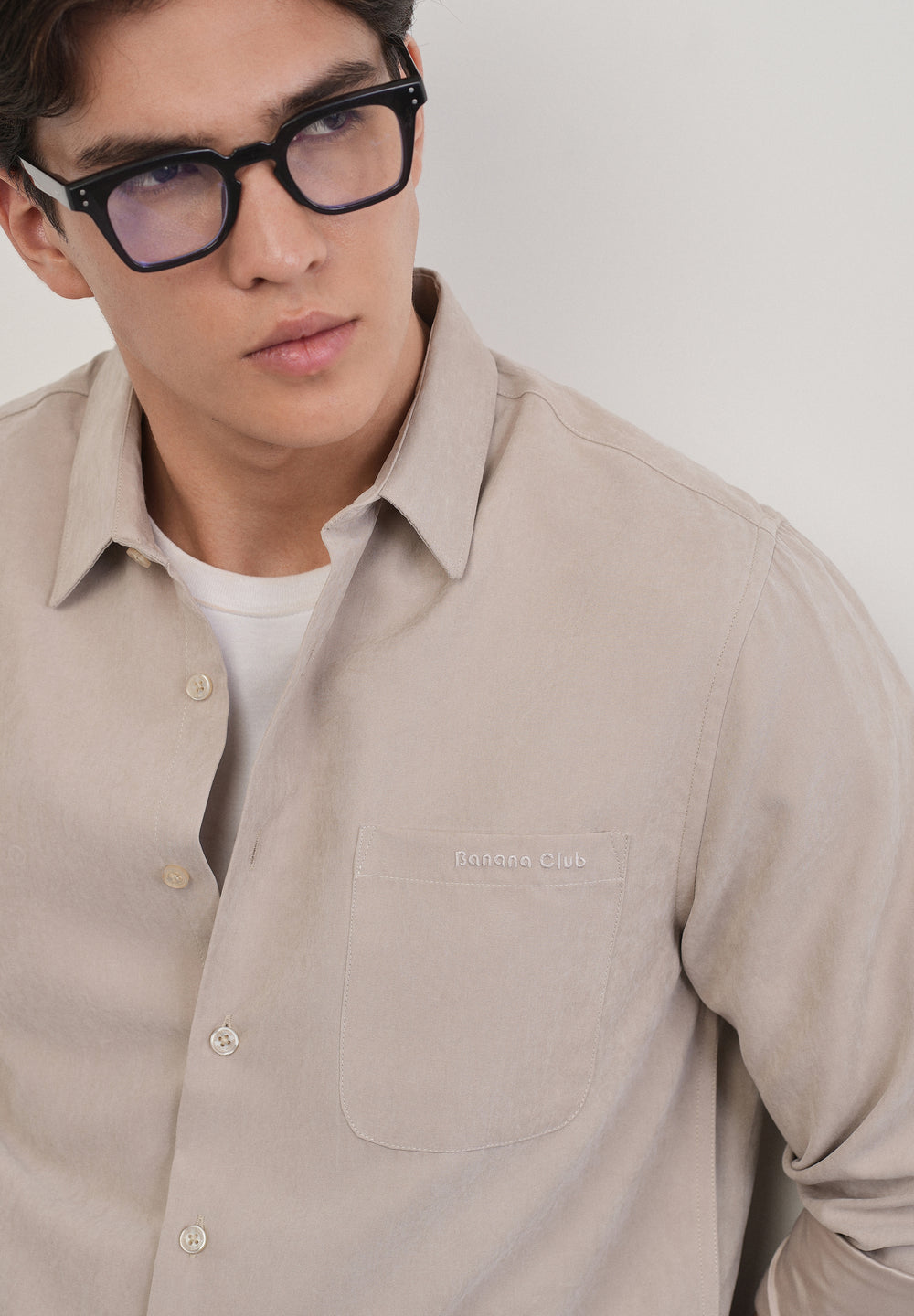 Beige Suede Plain Shirt