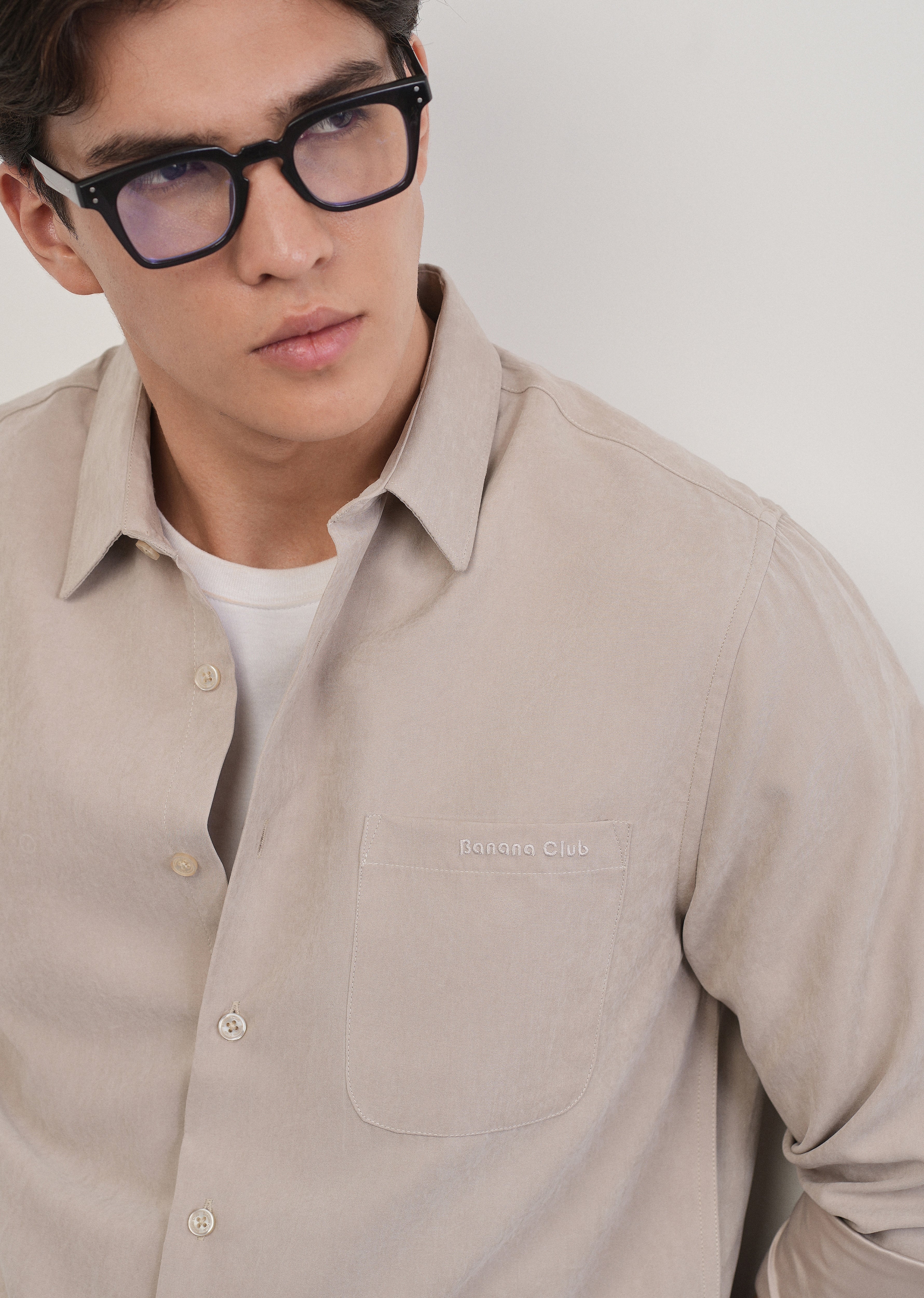 Beige Suede Plain Shirt