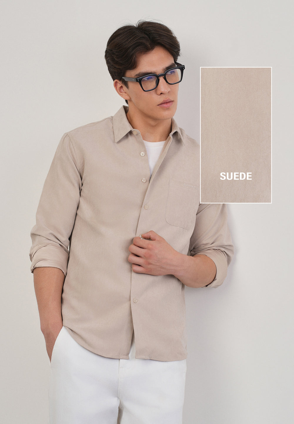 Beige Suede Plain Shirt