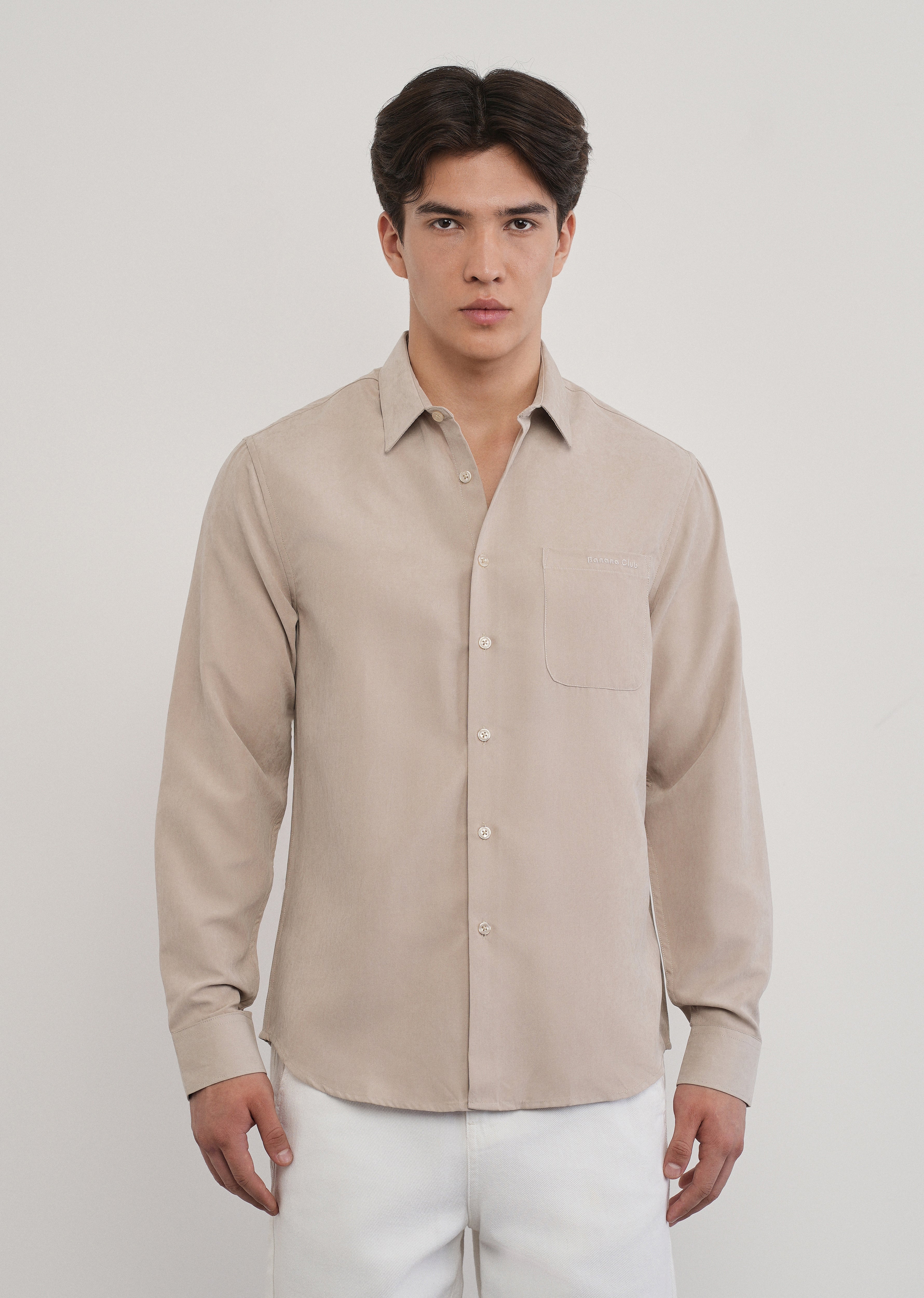 Beige Suede Plain Shirt