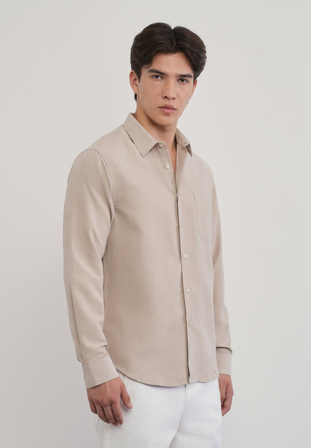Beige Suede Plain Shirt